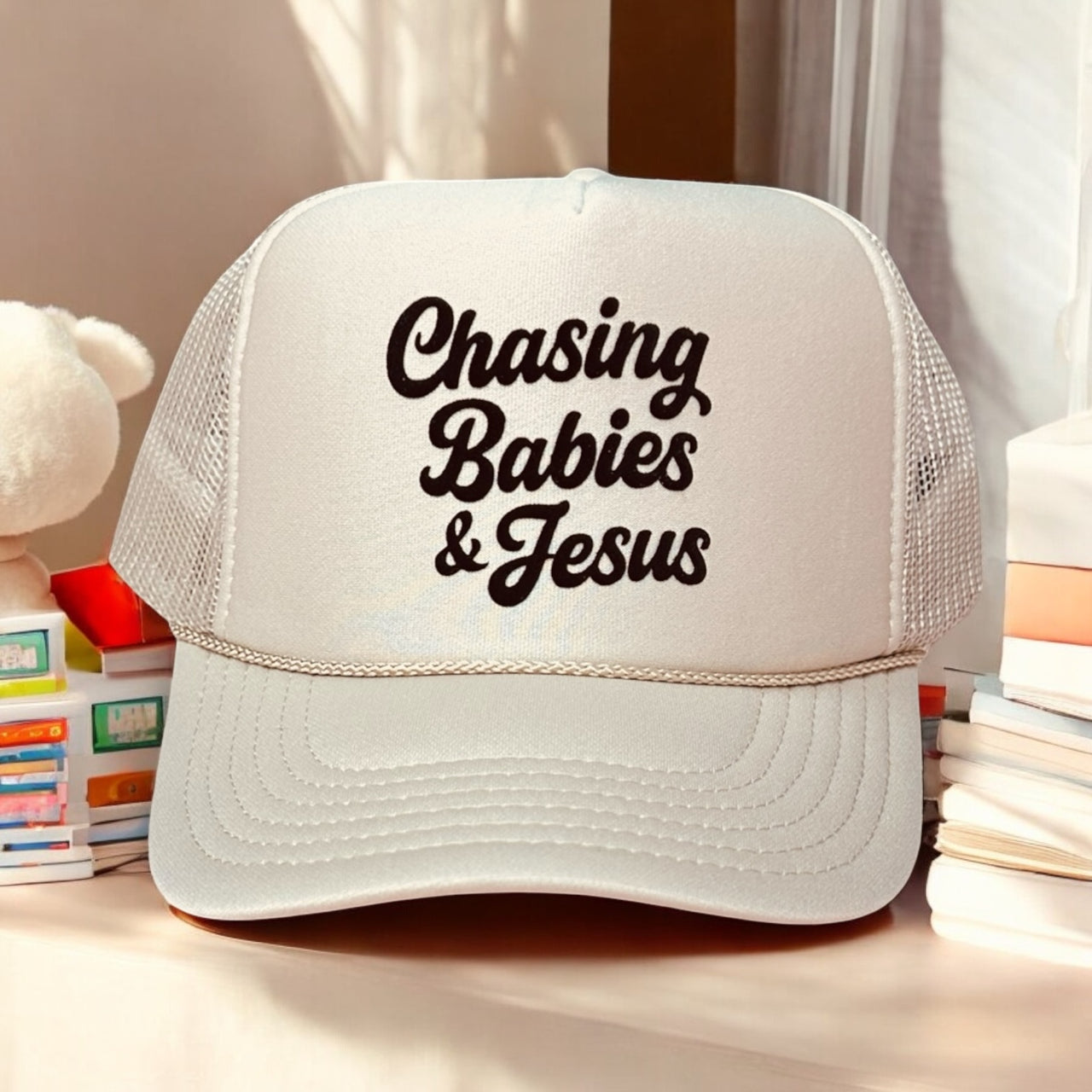 Chasing Babies & Jesus- Khaki Trucker Hat