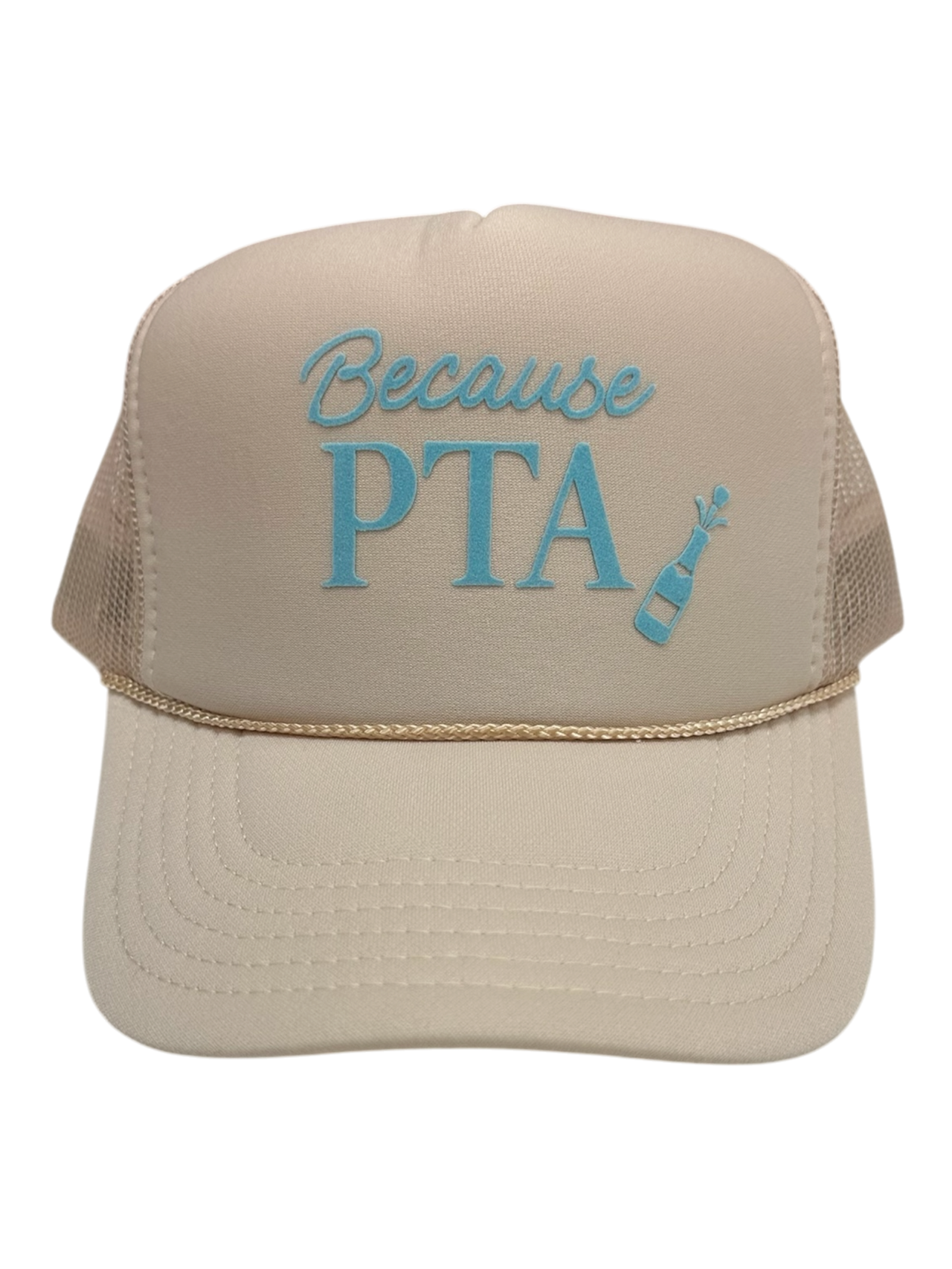 Because PTA (light blue velvet) - Tan Trucker Hat