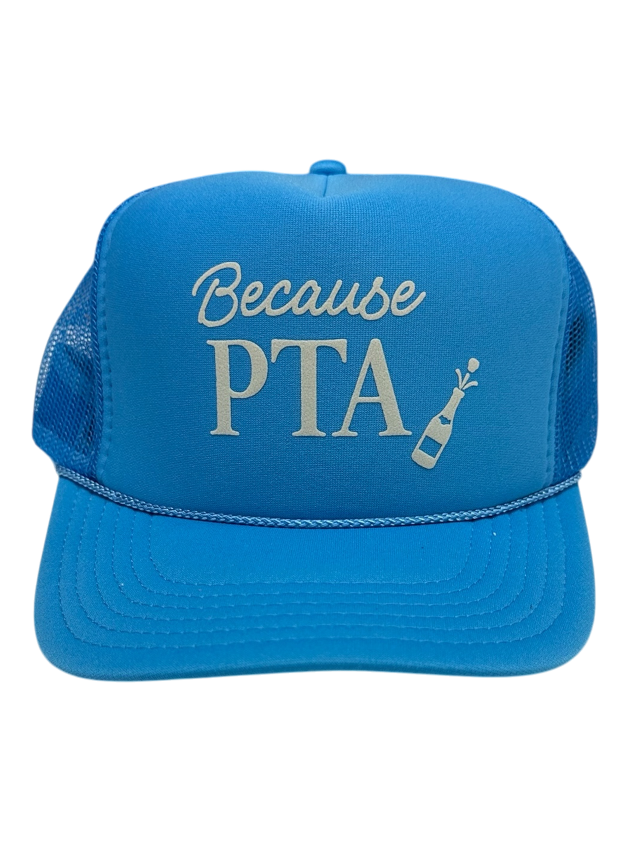 Because PTA (tan velvet) - Columbia Blue Trucker Hat