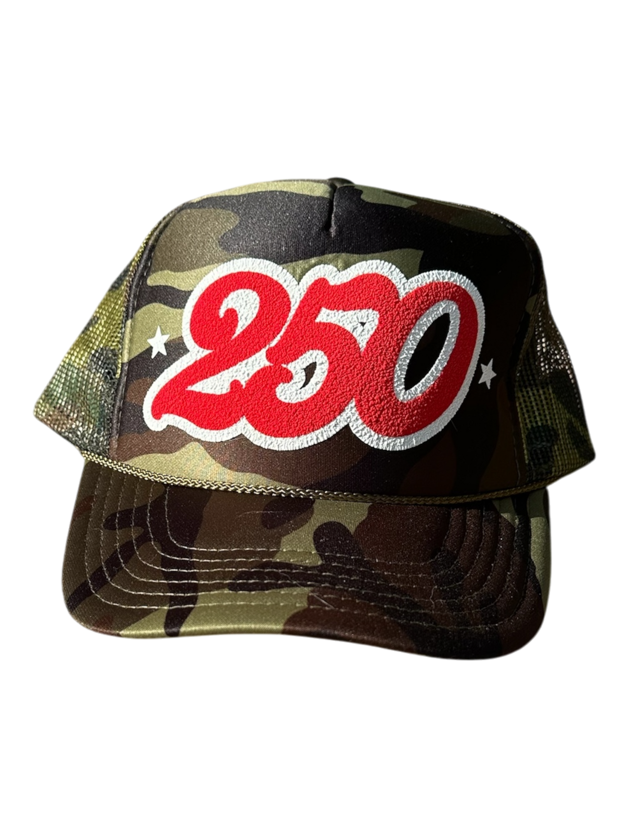 250 (double puff) - Camo Trucker Hat