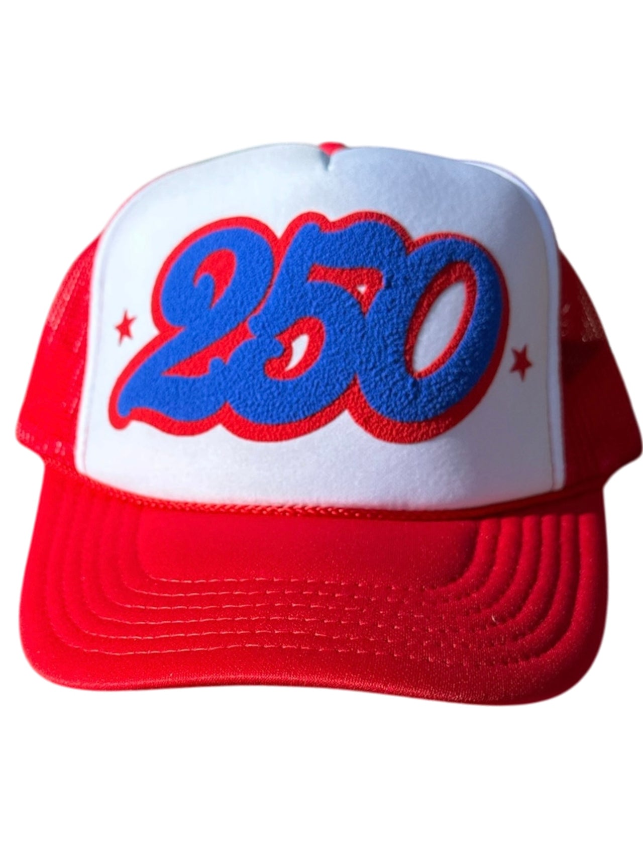 250 (double puff) - White/Red Trucker Hat