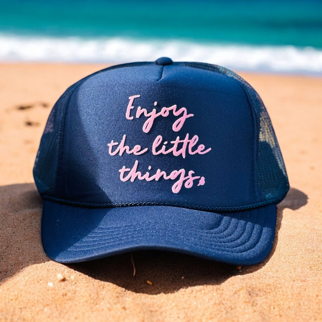 'Enjoy the little things' Navy Trucker Hat
