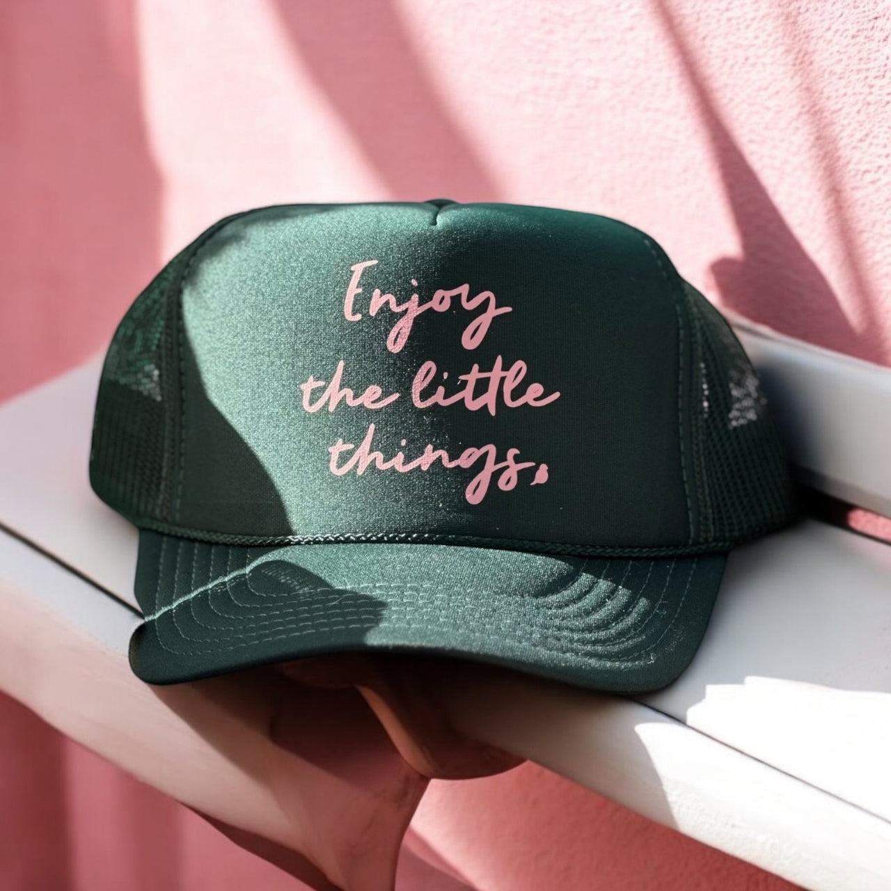 'Enjoy the little things' Dark Green Trucker Hat