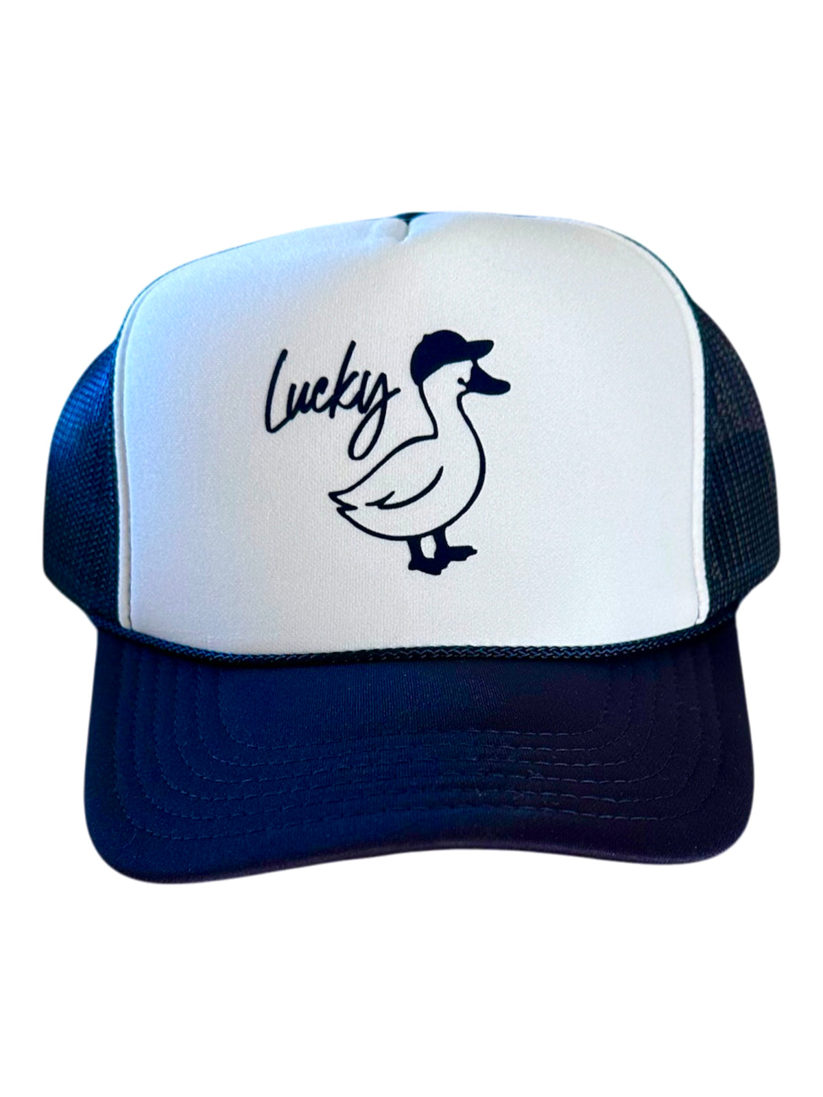 Lucky Duck - White/Navy Trucker Hat