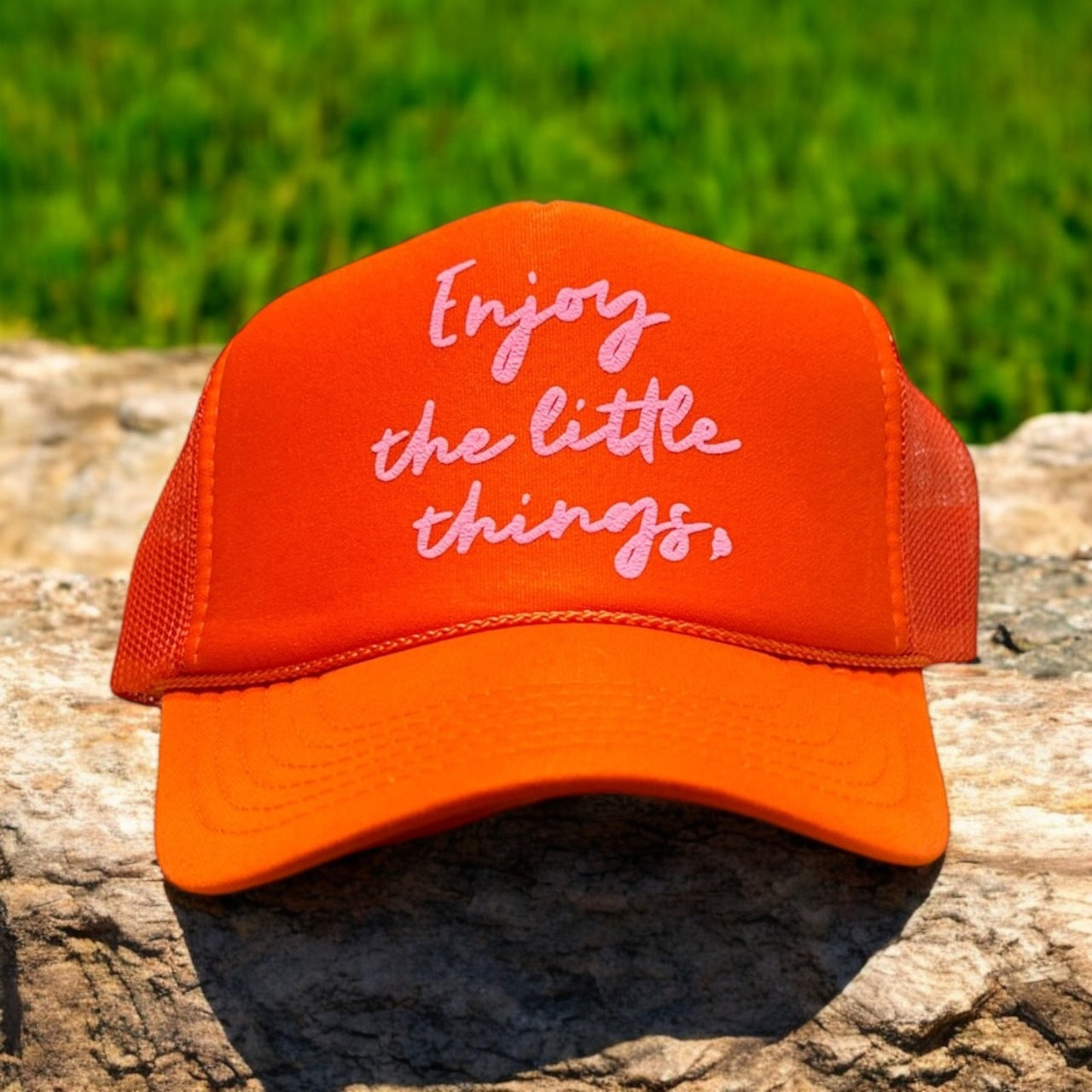 'Enjoy the little things' Orange Trucker Hat