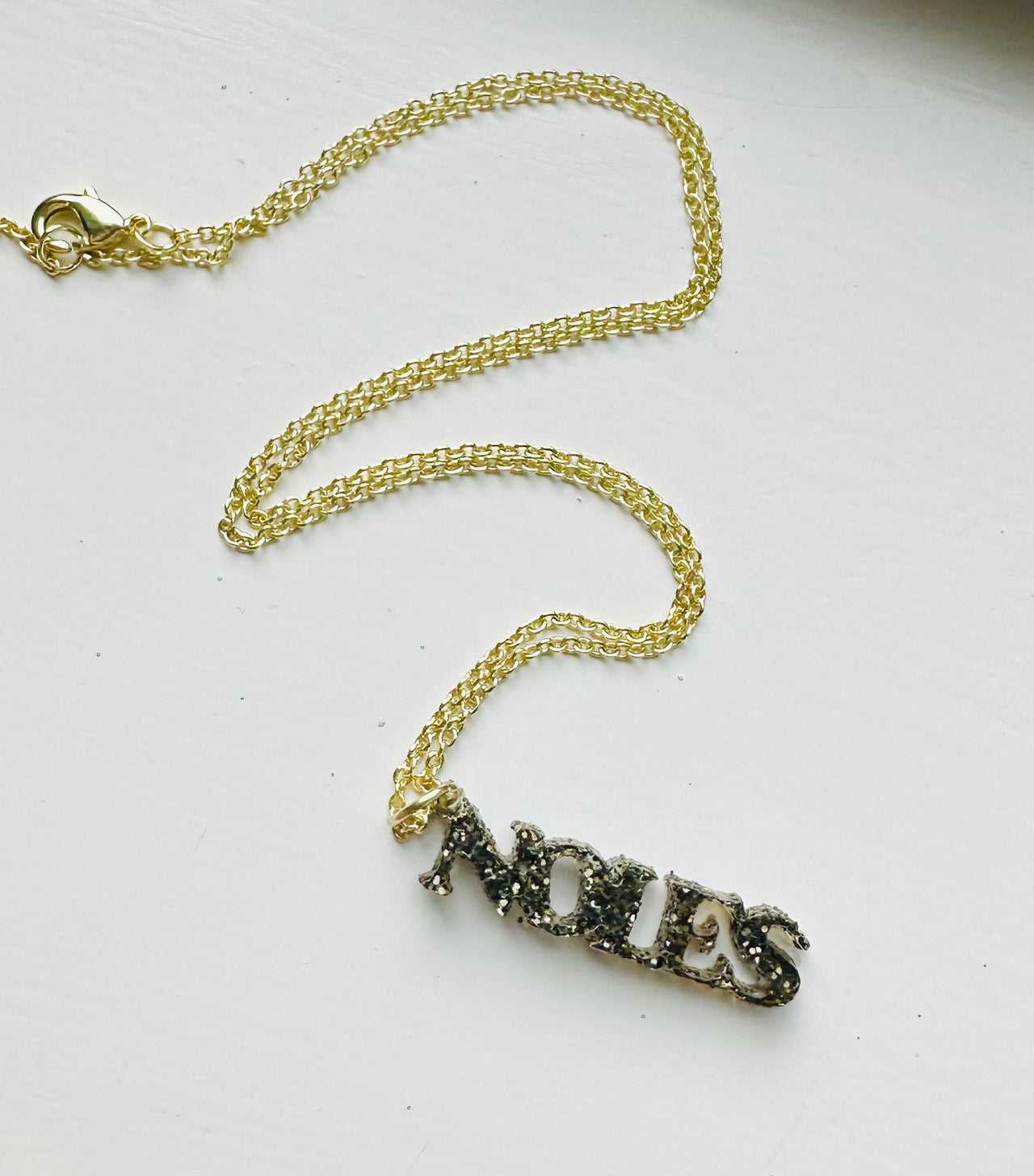 Acrylic NOLES (Black Glitter) Mini Necklace