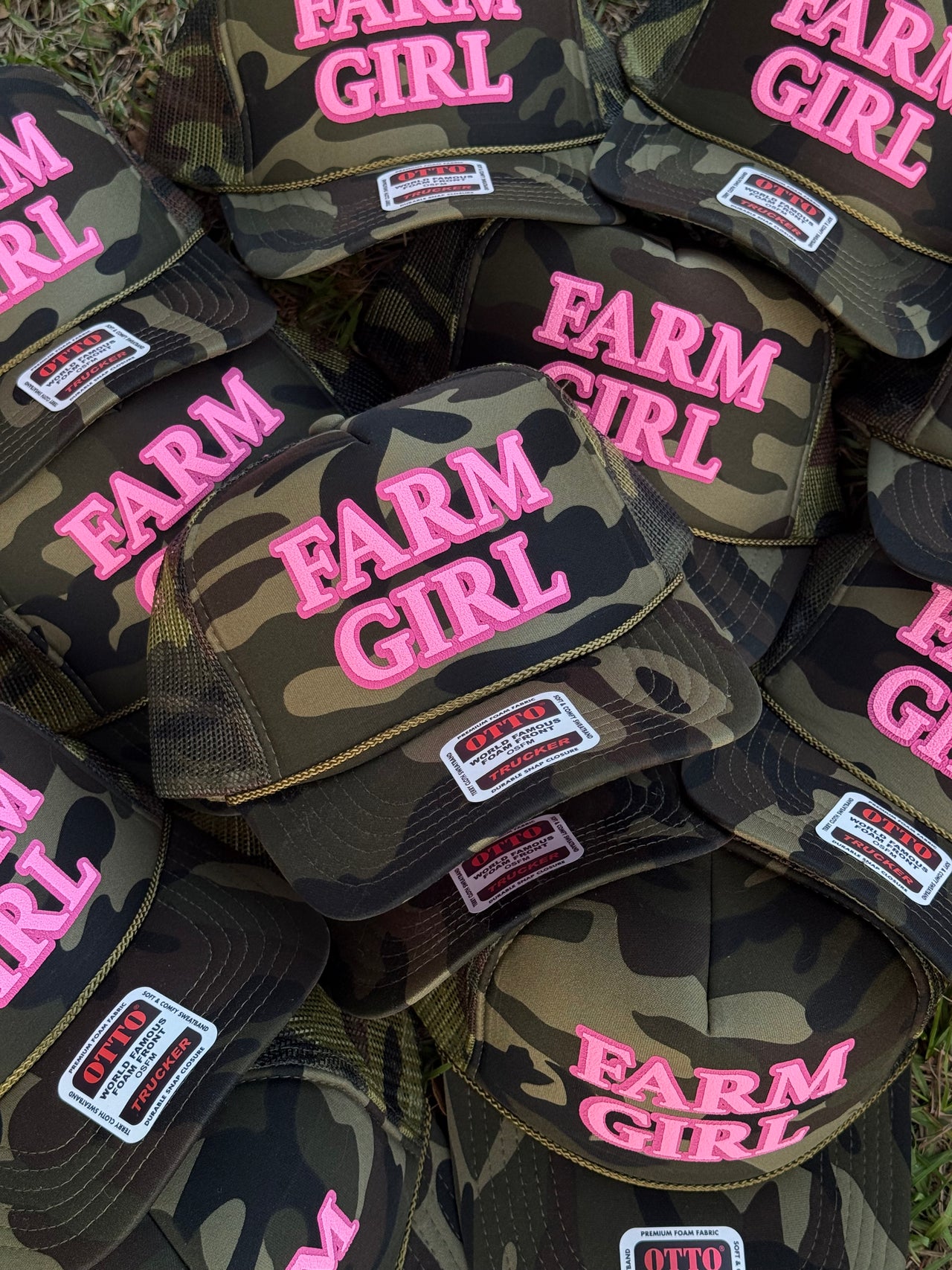 Farm Girl (double puff) - Camo Trucker hat