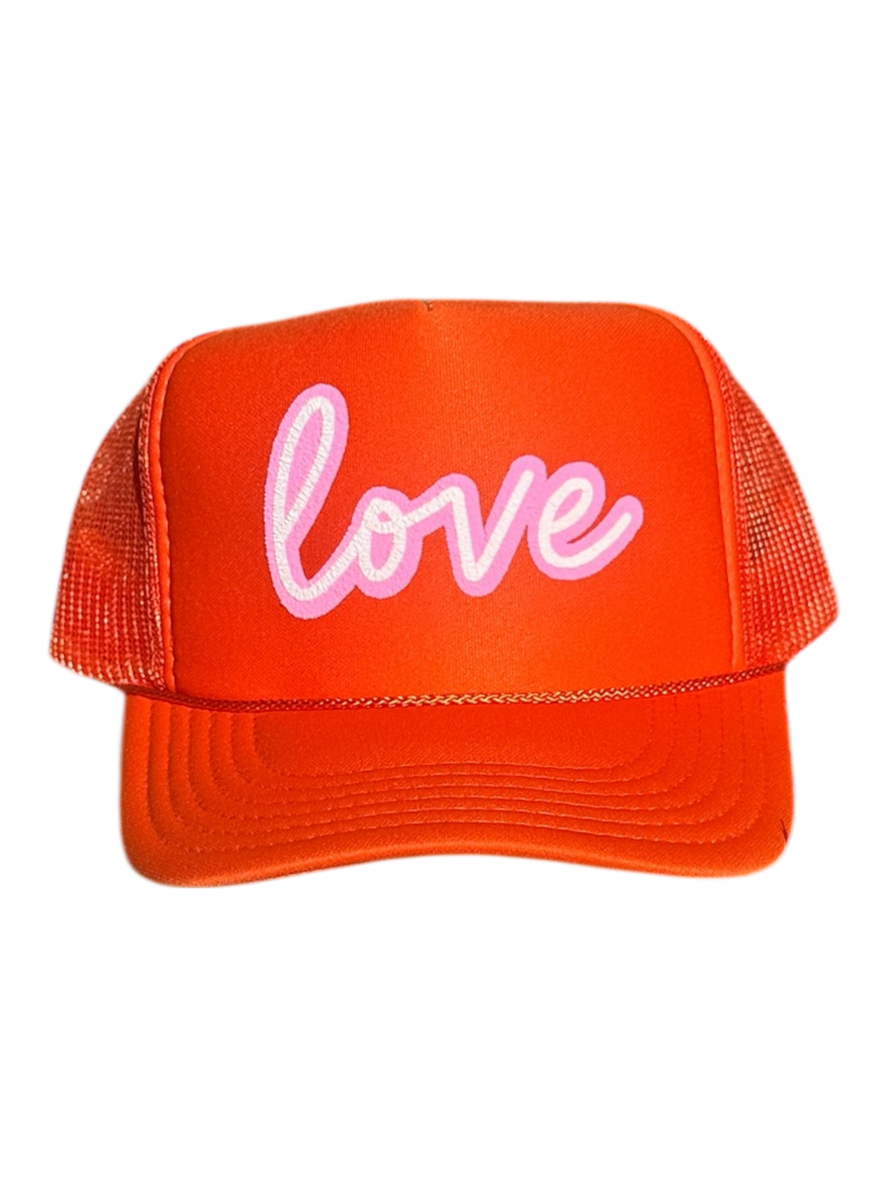 Love (double puff) - Orange Trucker Hat