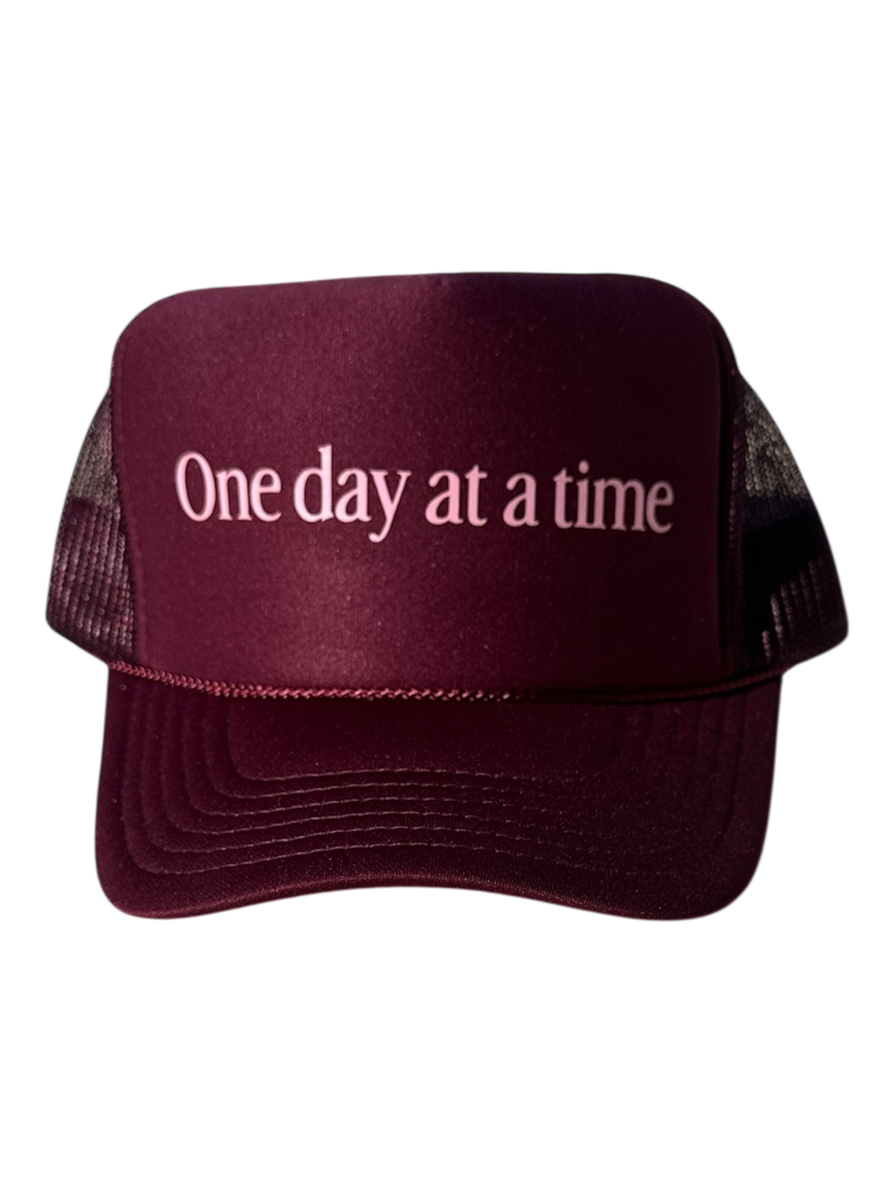 One day at a time (pink) - Maroon Trucker Hat