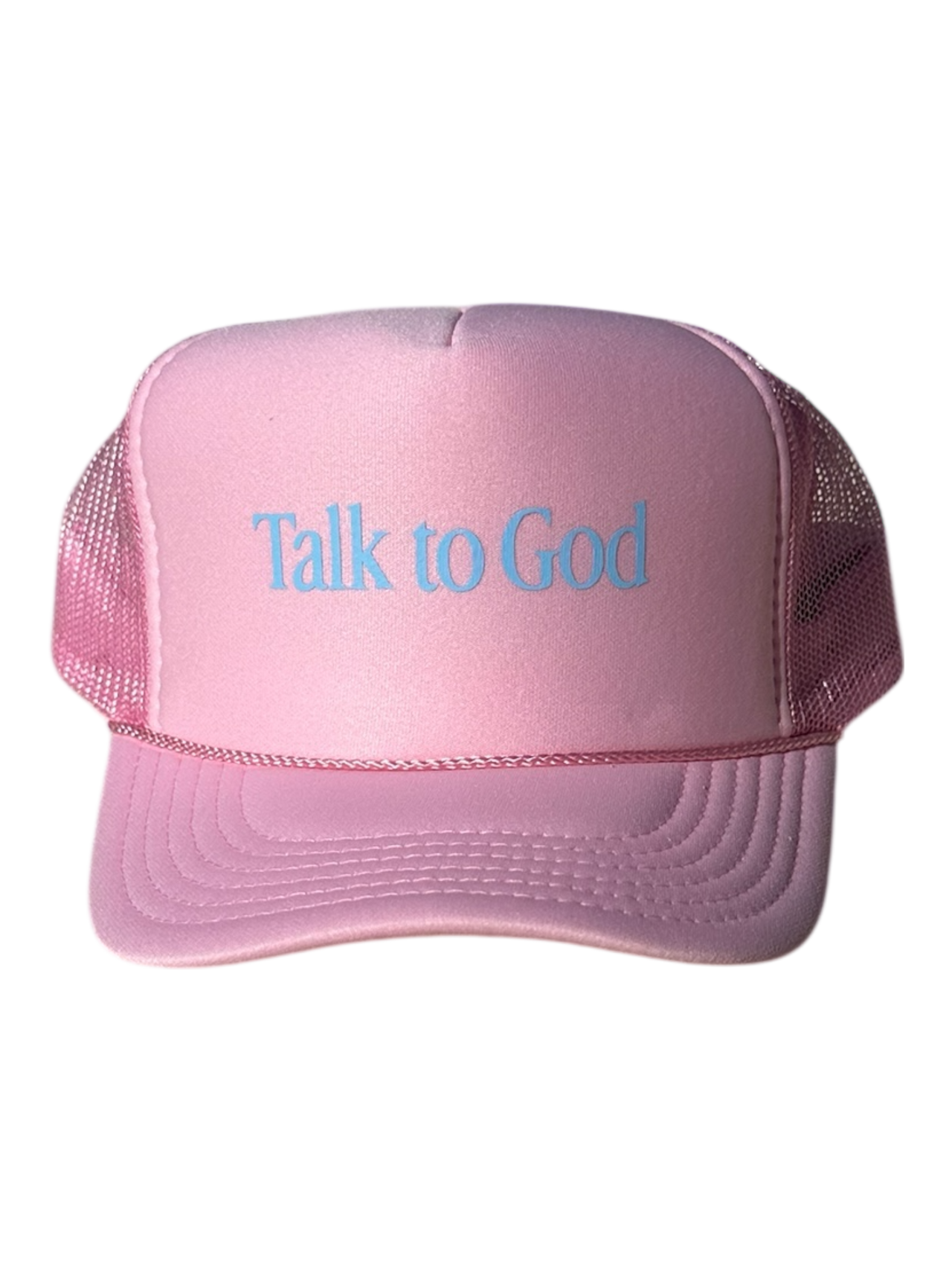 Talk To God (blue) - Light Pink Trucker Hat