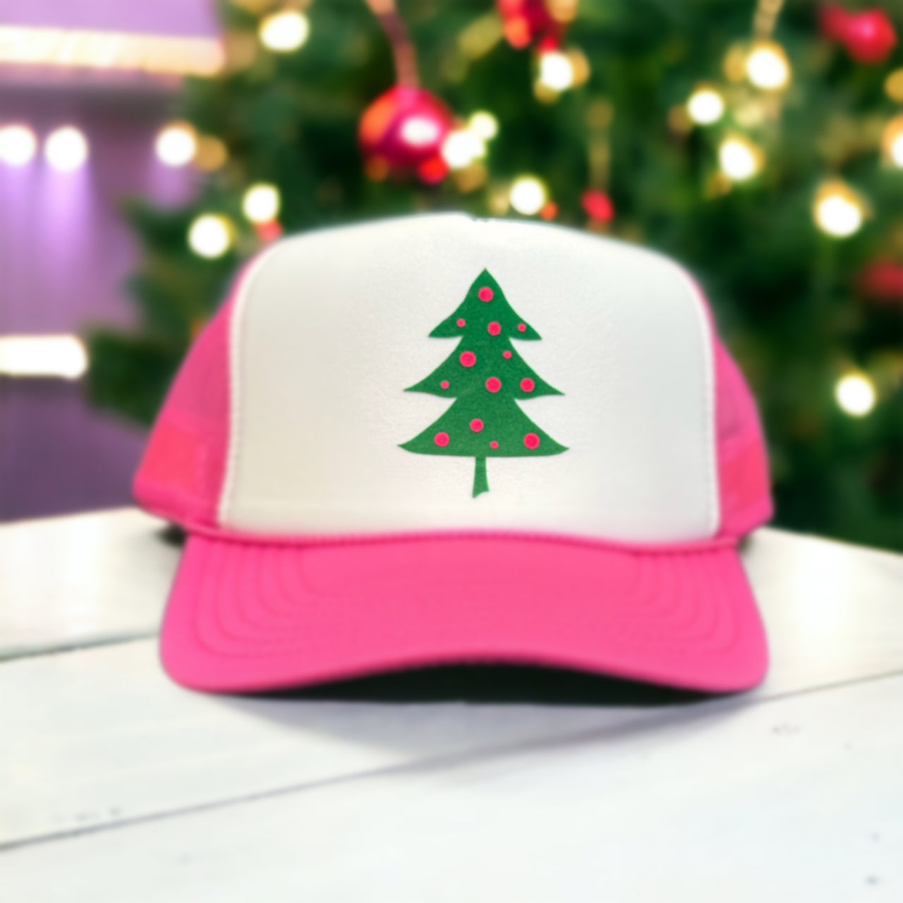 Holiday - Velvet Tree White/Hot Pink Trucker