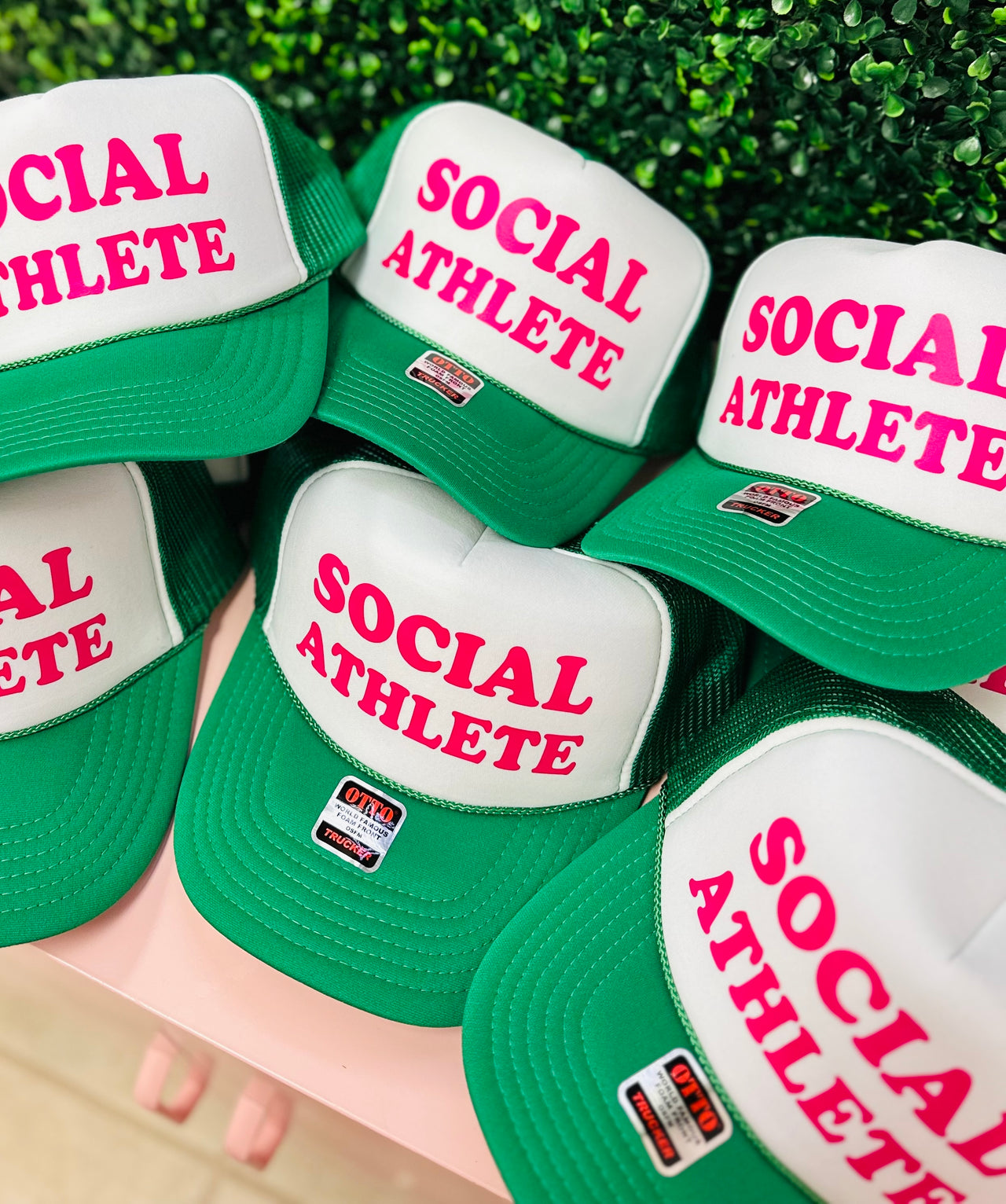 Social Athlete - White/Green Trucker Hat