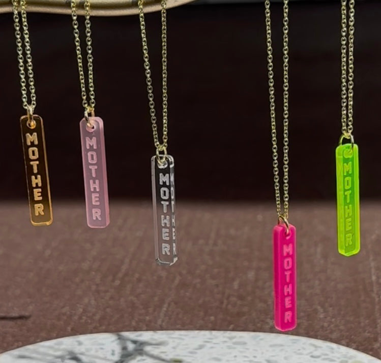 MOTHER (hot pink) bar necklace