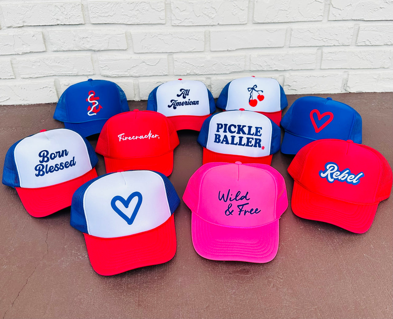 Heart (puff) - Red.White.Blue Trucker Hat