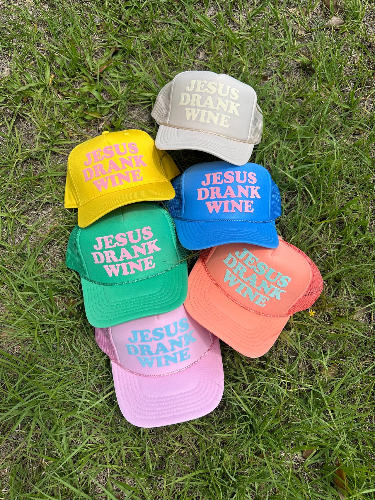 Jesus Drank Wine (Pink) -Yellow Canvas Hat
