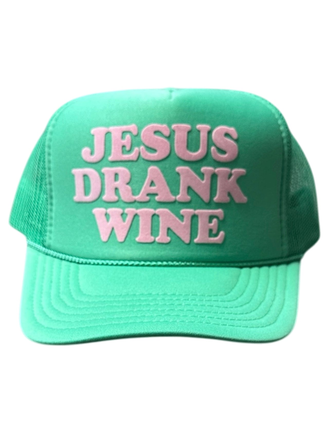Jesus Drank Wine (Pink) - Cactus Green Trucker Hat