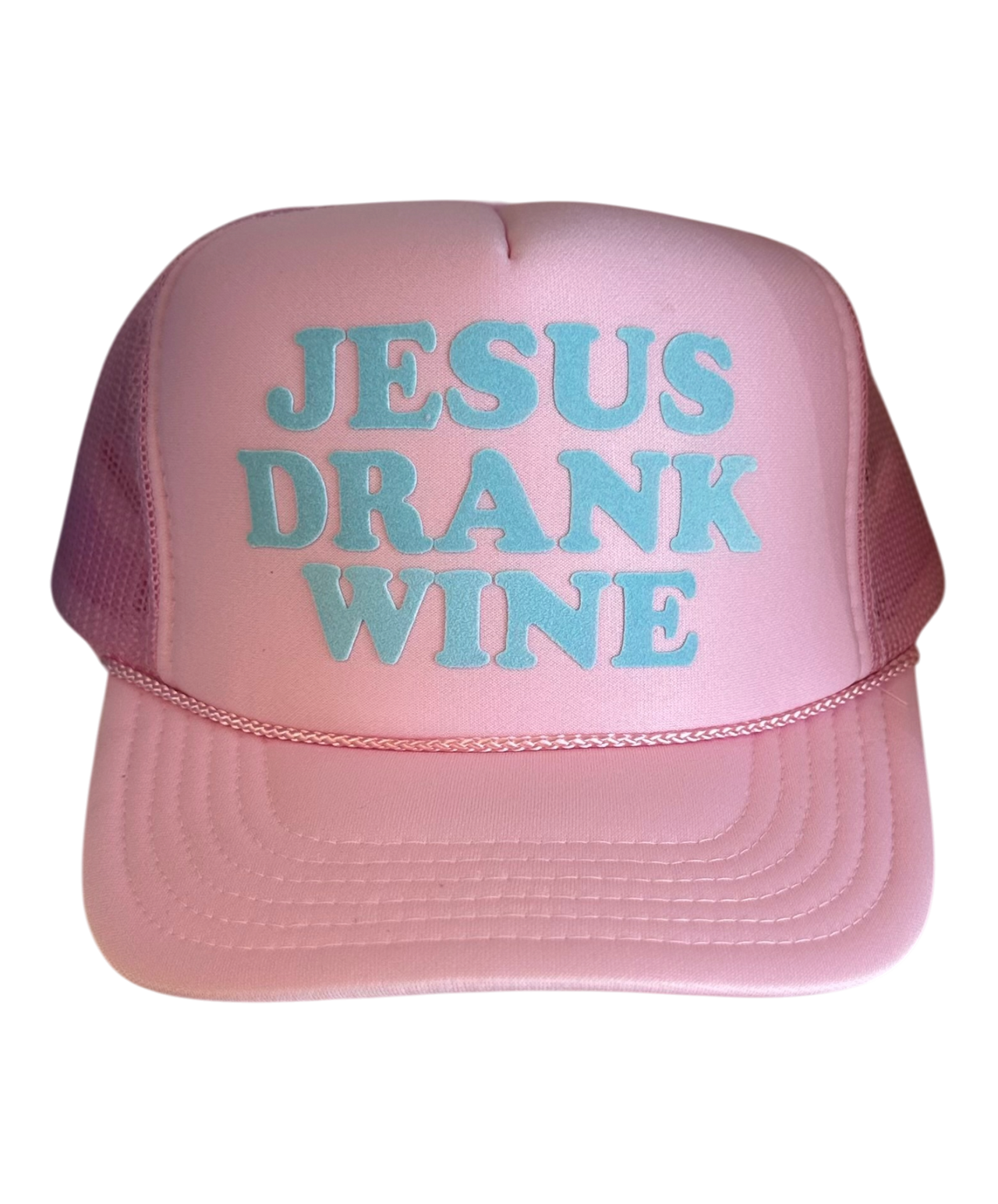 Jesus Drank Wine (Blue) - Pink Trucker Hat
