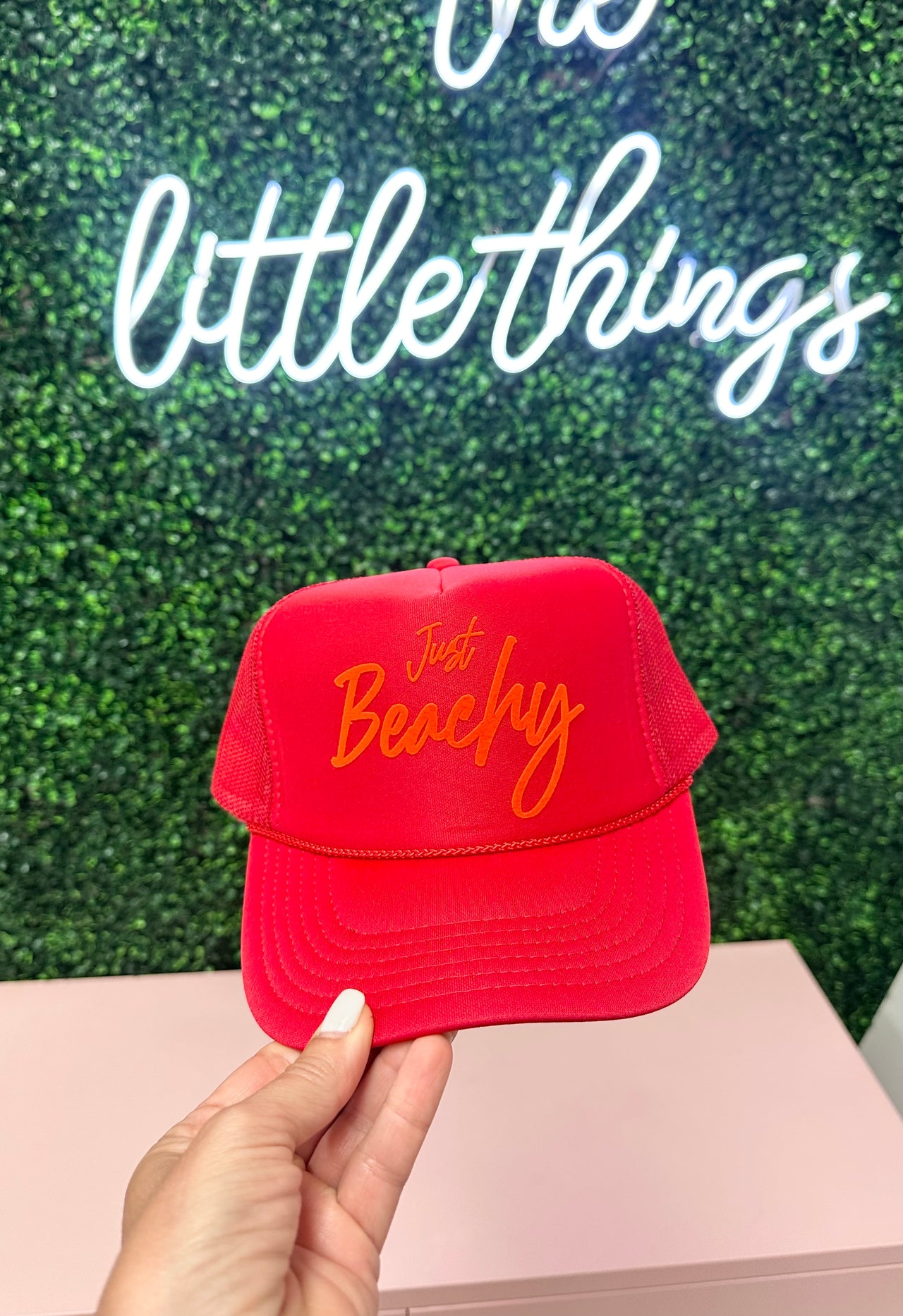 'Just Beachy' Red Trucker Hat