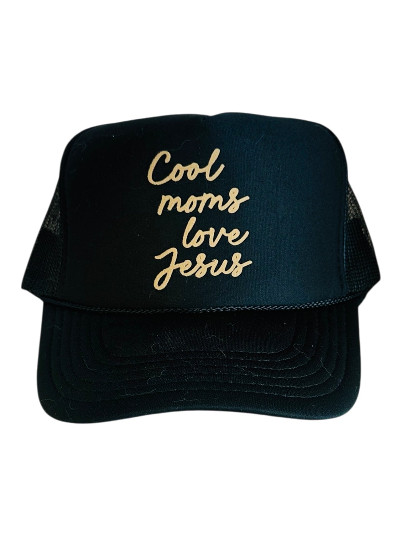 Cool moms love Jesus (tan) - Black Trucker Hat
