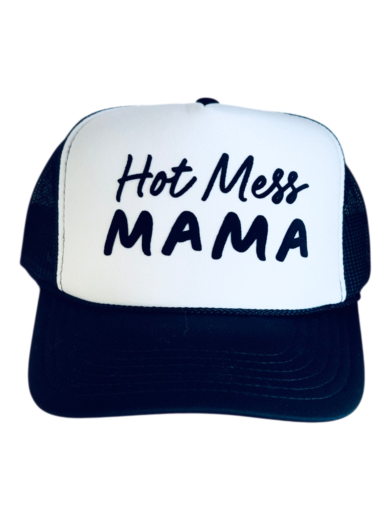 Hot Mess MAMA - White/Navy Trucker Hat
