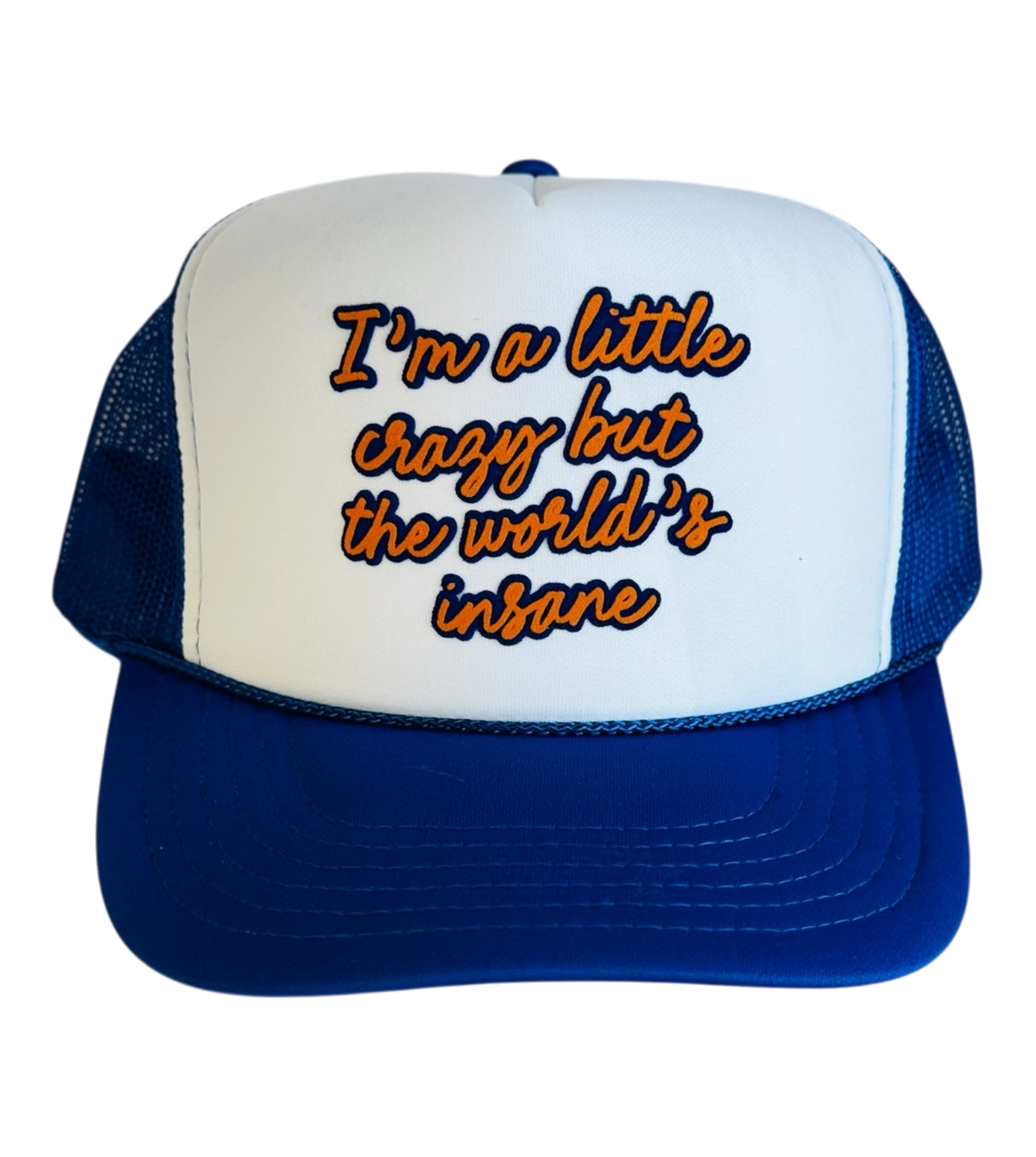 Morgan Wallen "I'm a little crazy..." - White/Royal Blue Trucker Hat