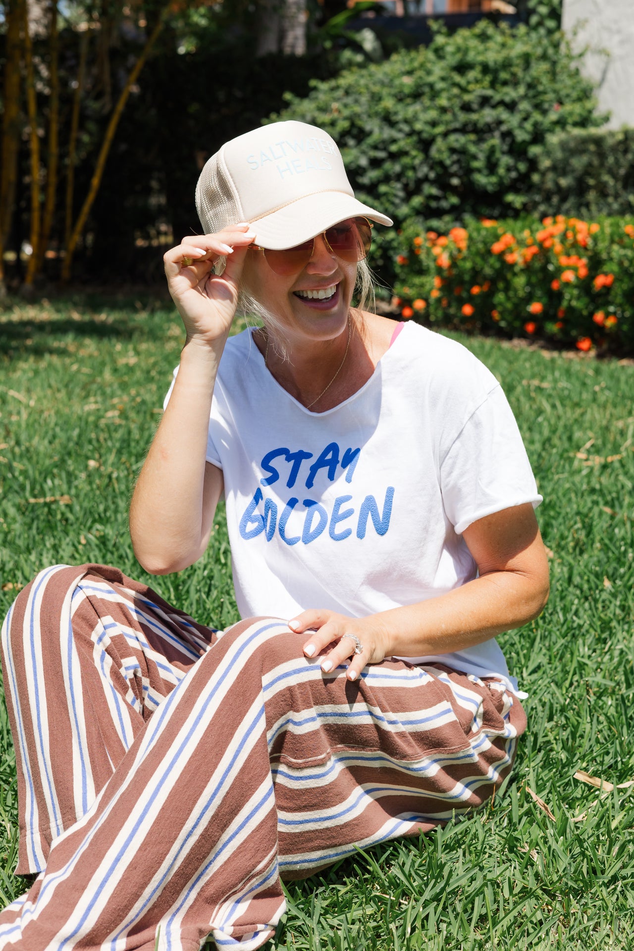 Stay Golden (Blue Puff) - White Tee