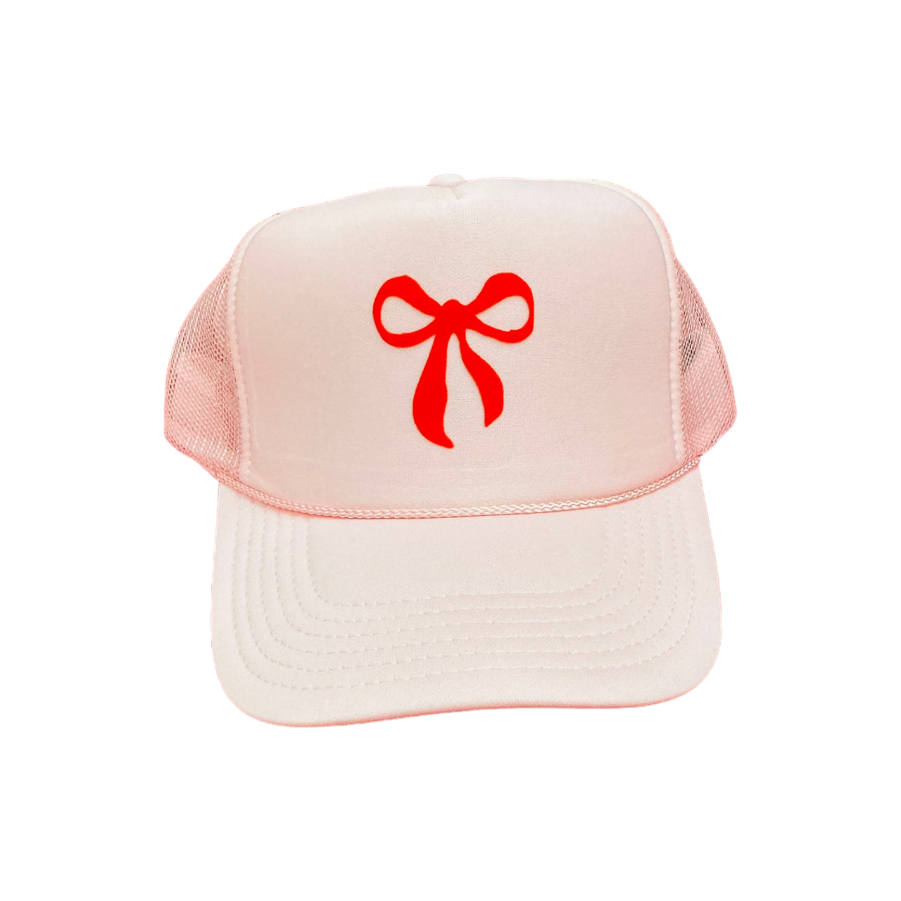 Red Bow Light Pink Trucker