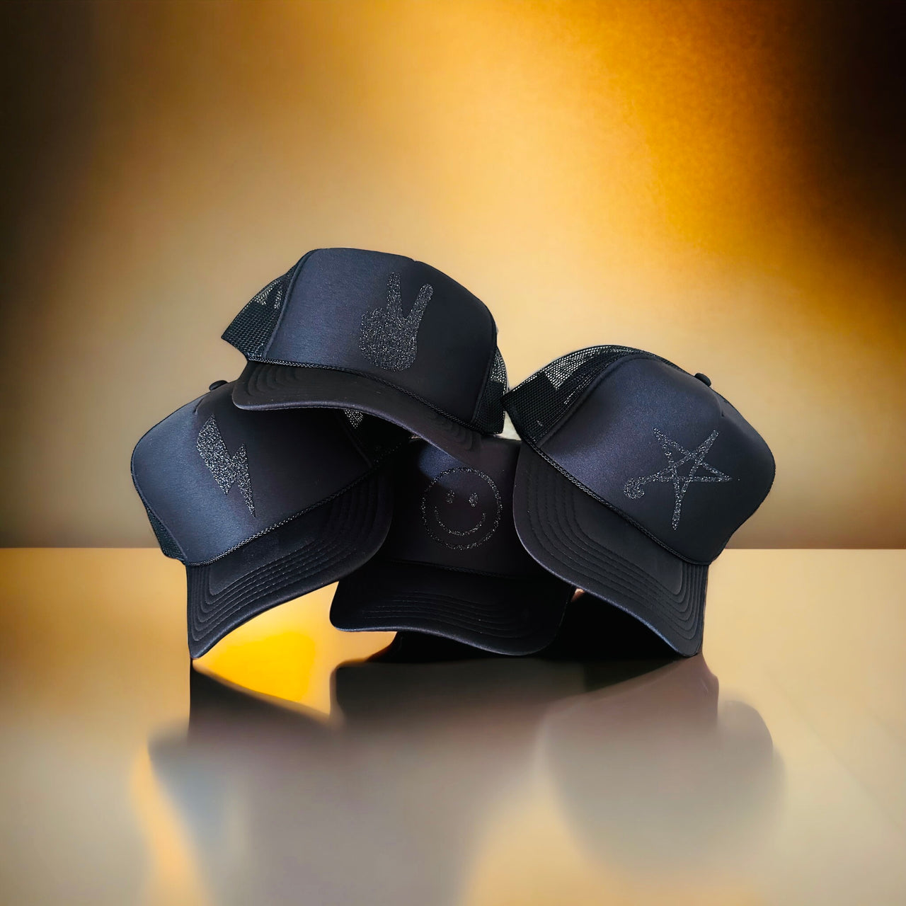 Midnight Shimmer Peace Black Trucker