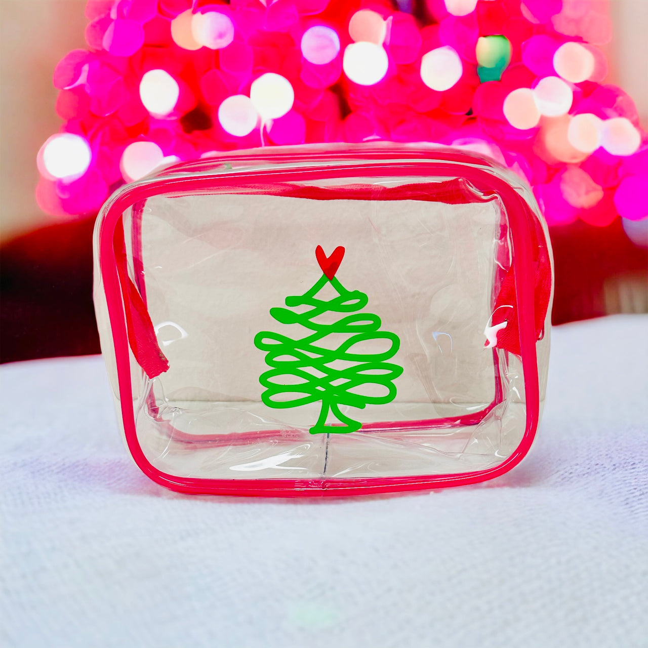 Christmas Tree - hot pink/clear cosmetic bag