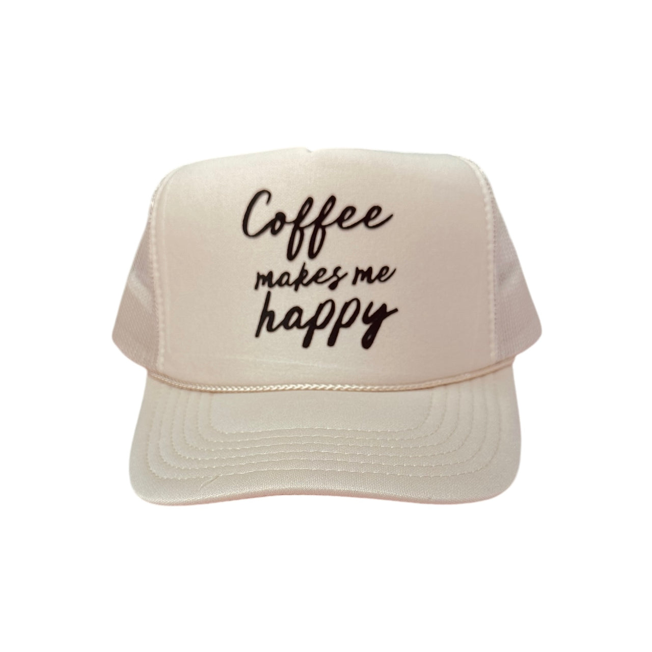 'Coffee makes me happy' Khaki Trucker Hat