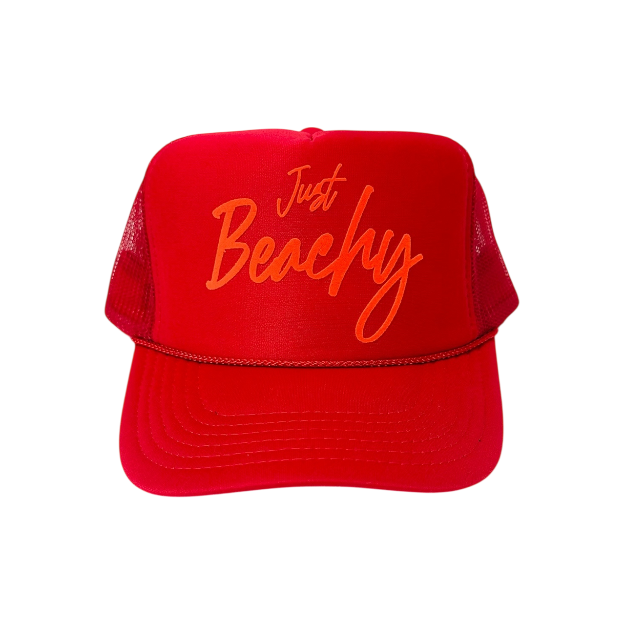 'Just Beachy' Red Trucker Hat