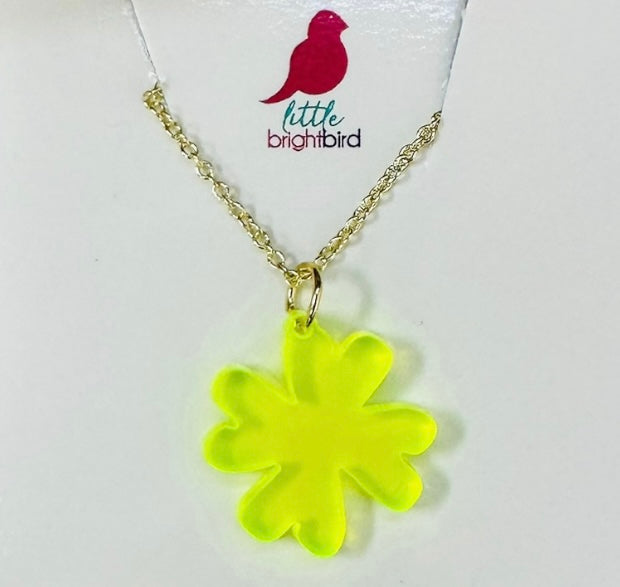 Clover Acrylic Mini Necklace - Yellow Green Translucent