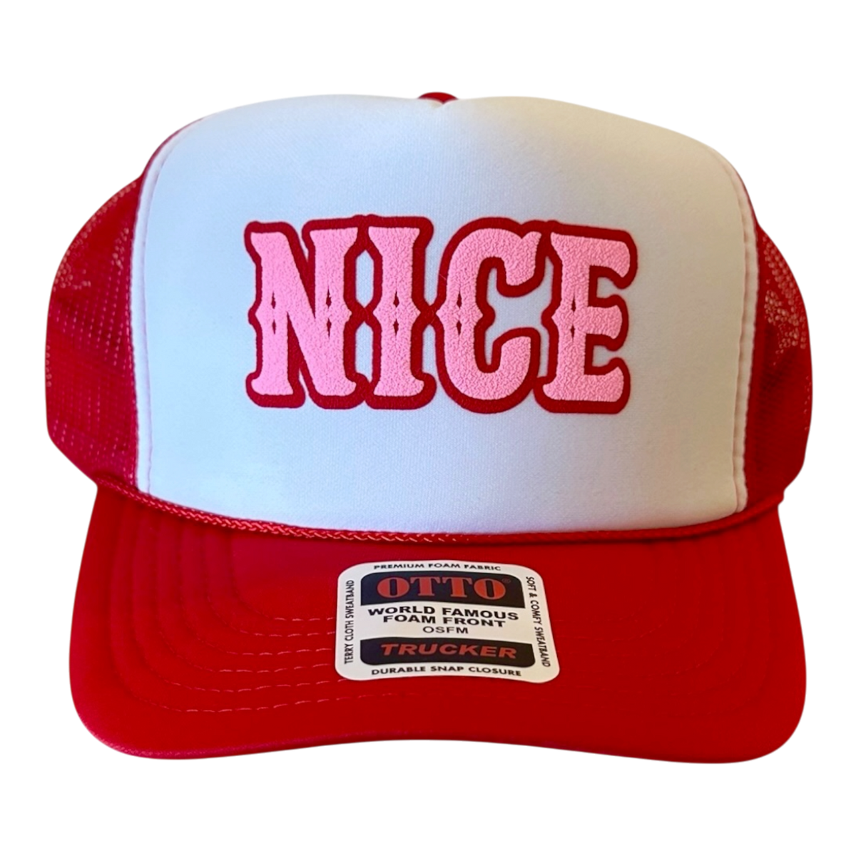 NICE (double puff) - Red/White Trucker Hat