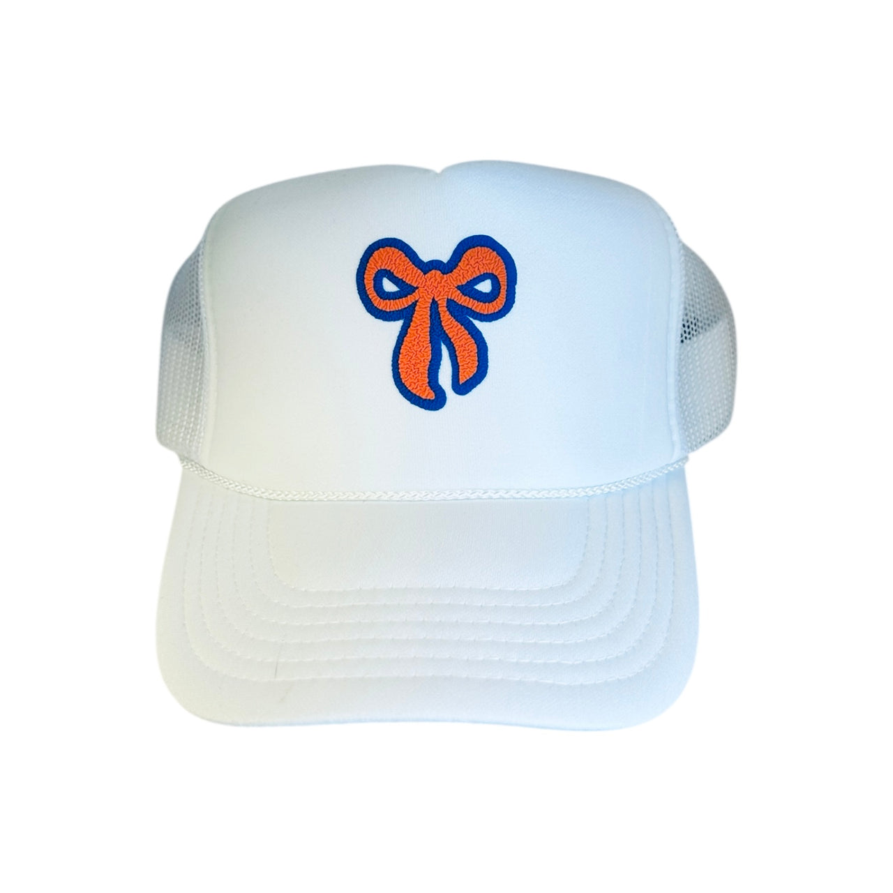 Bow (double puff) - Orange/Blue - White Trucker Hat