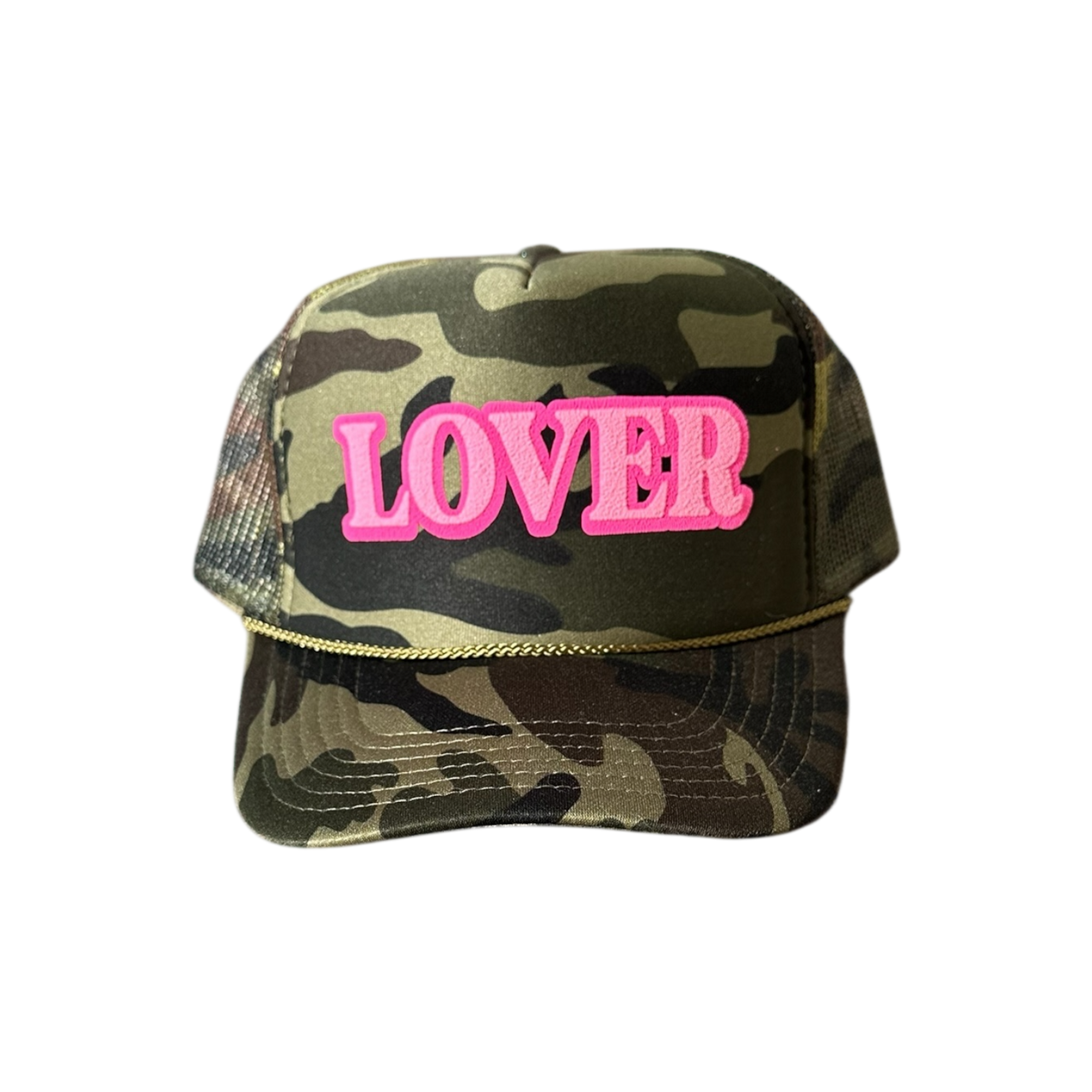 LOVER (double puff) - Camo Trucker Hat