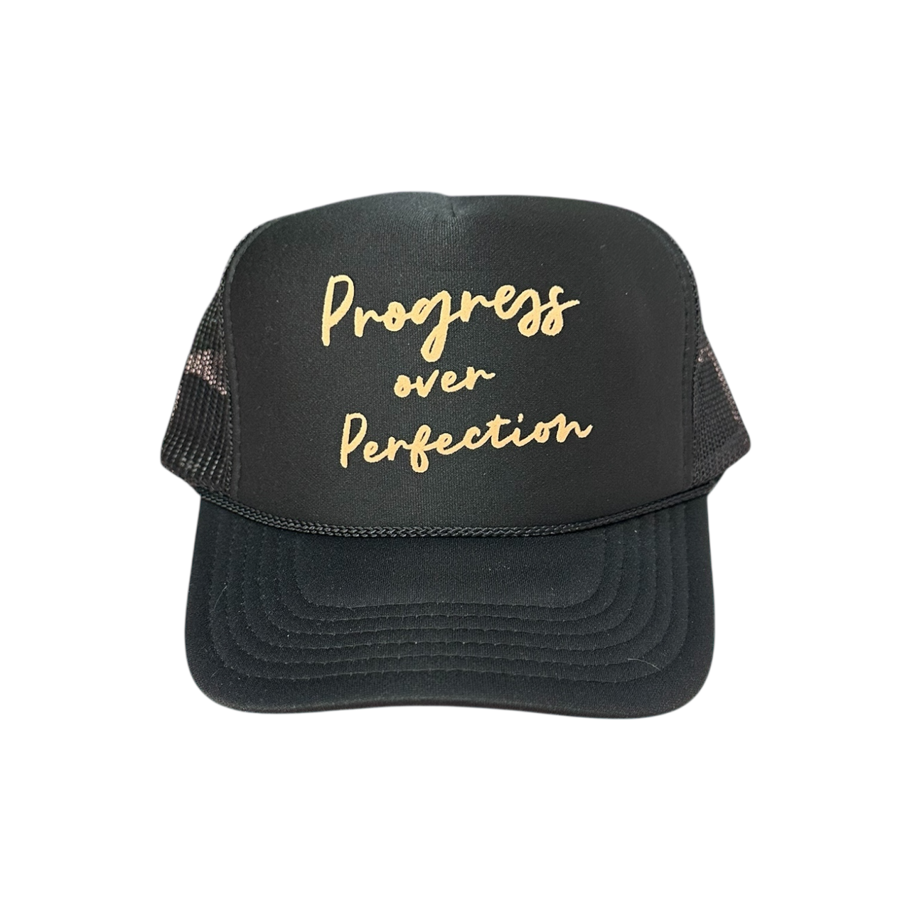 Progress over Perfection - Black Trucker Hat