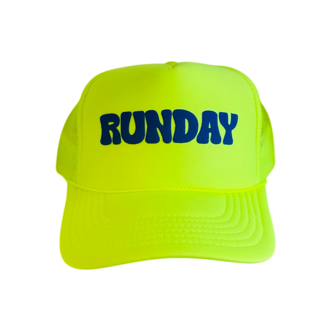 RUNDAY (blue) - Neon Yellow Trucker Hat