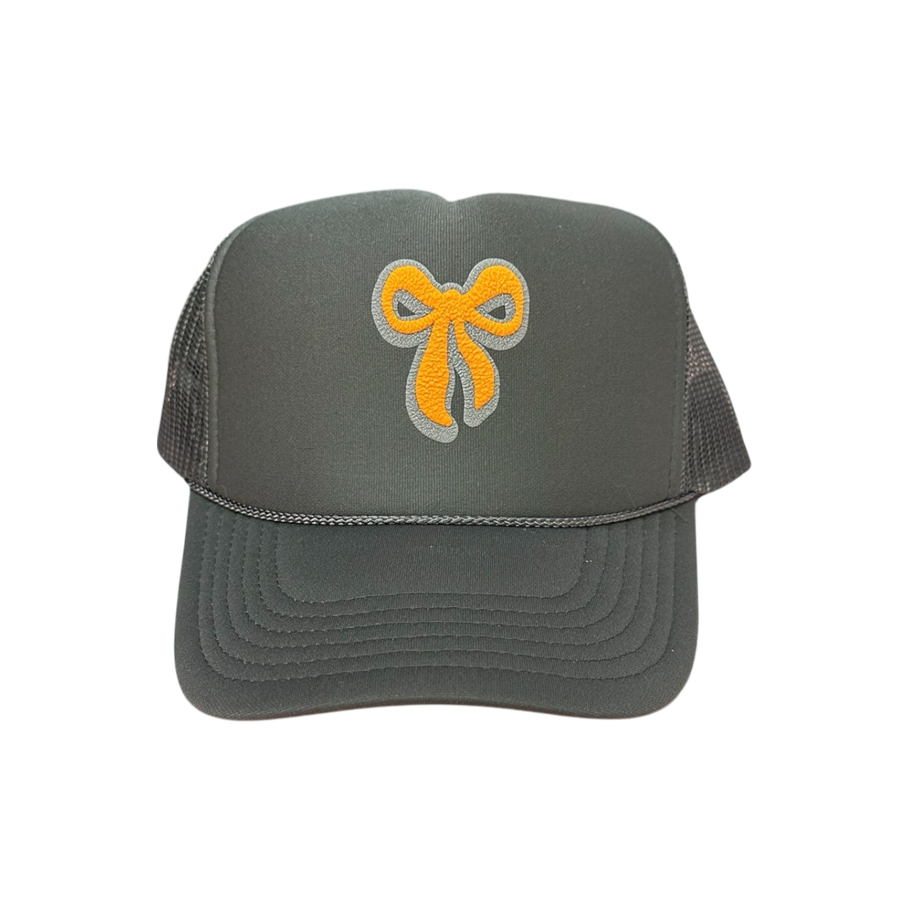 Bow -gray/orange (double puff) - Gray Trucker Hat