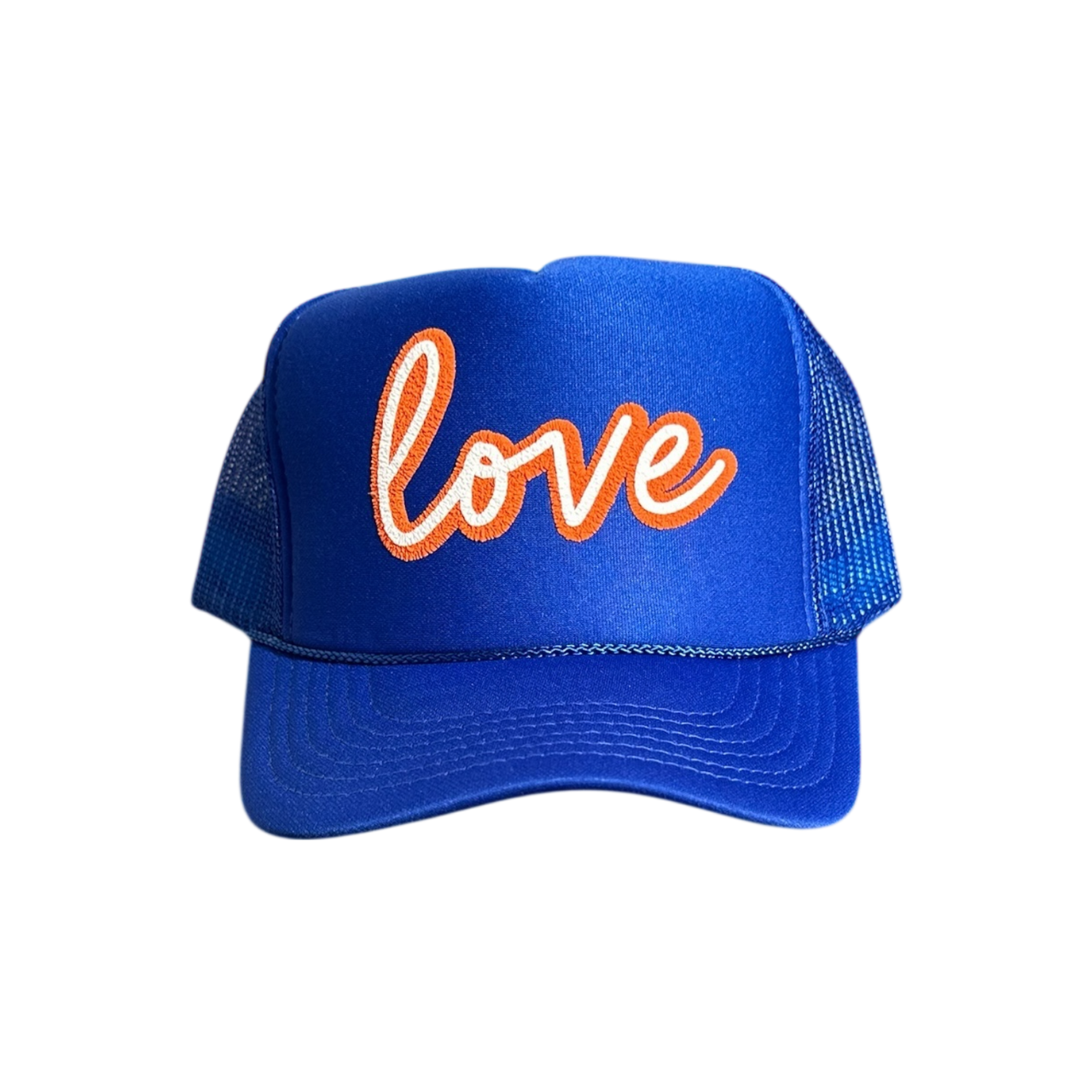Love (double puff) - Royal Blue Trucker Hat