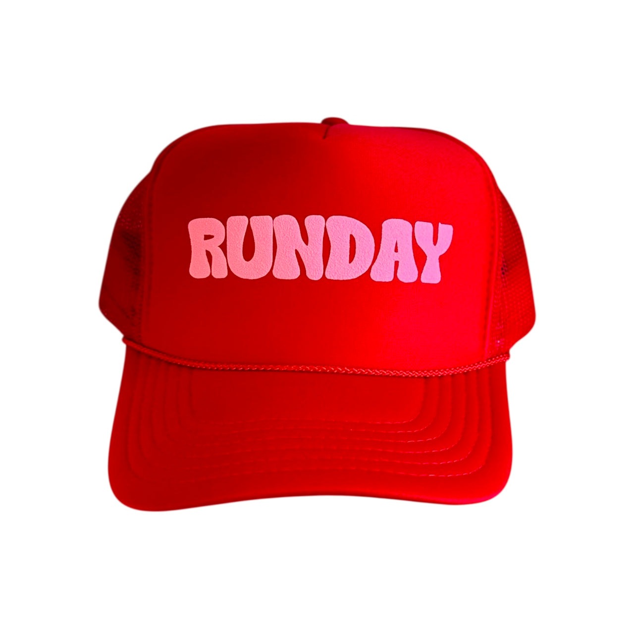 RUNDAY (light pink) - Red Trucker Hat