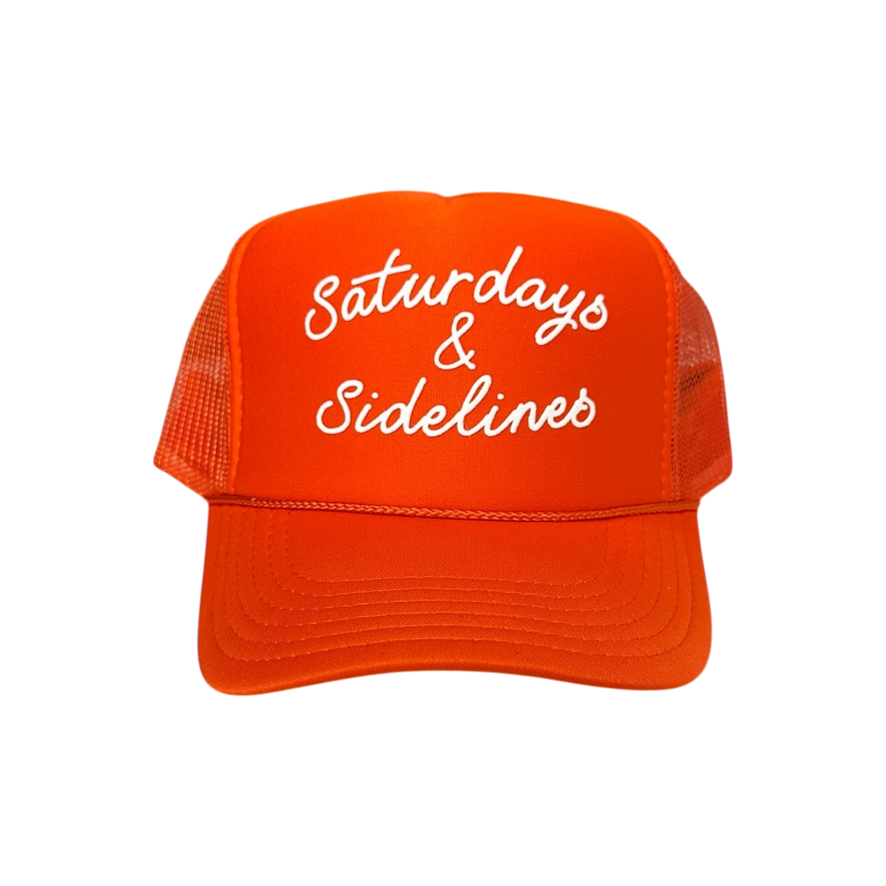 'Saturdays & Sidelines' - Orange Trucker Hat