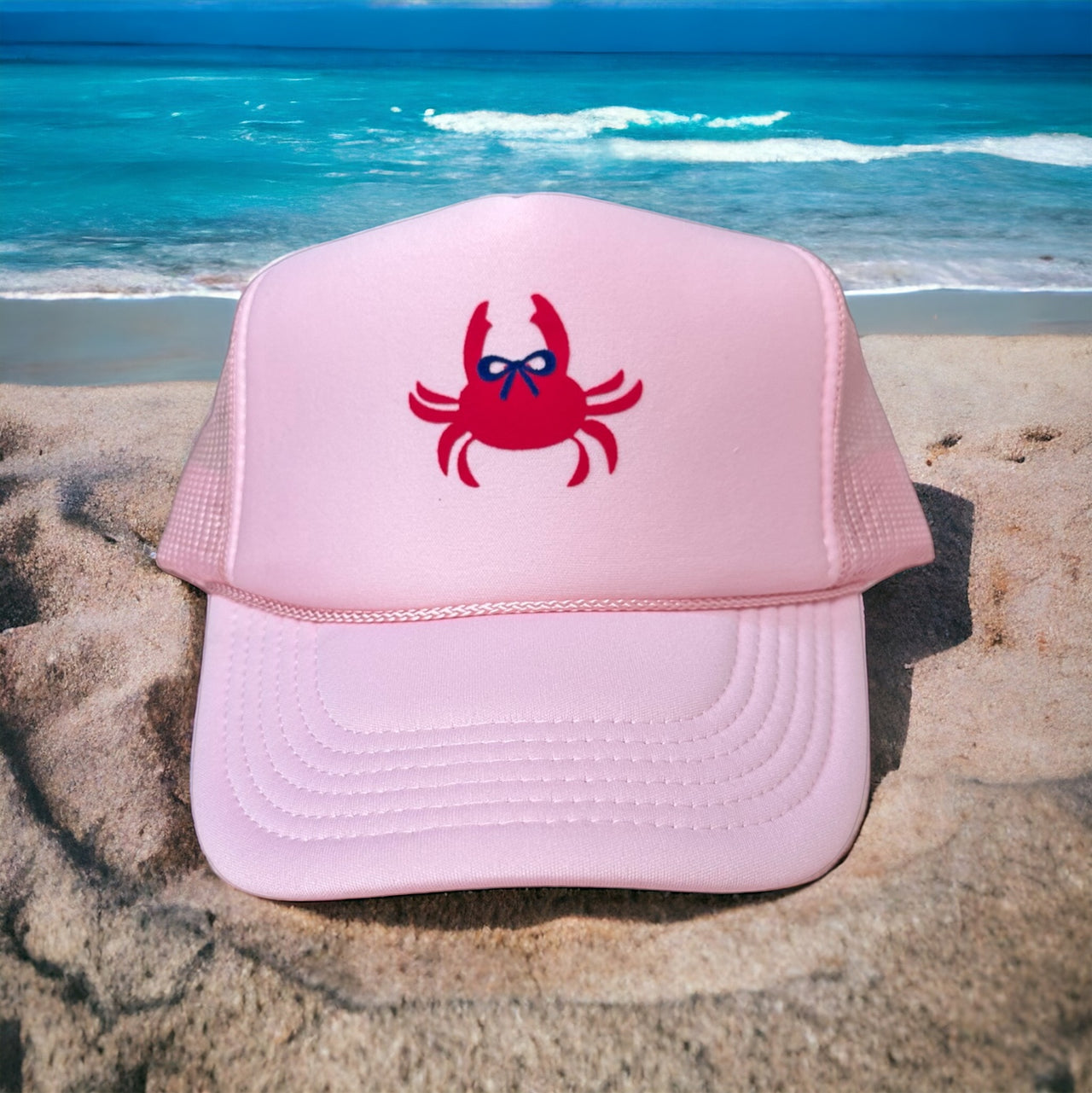 Crab w/ Bow Trucker - Light Pink