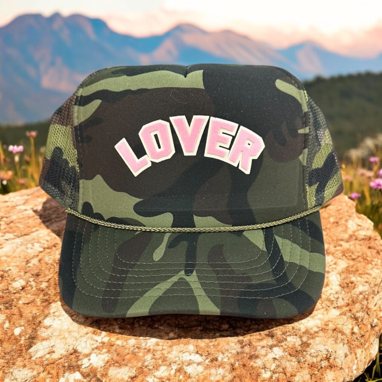 LOVER (pink/off white velvet) - Camo Trucker