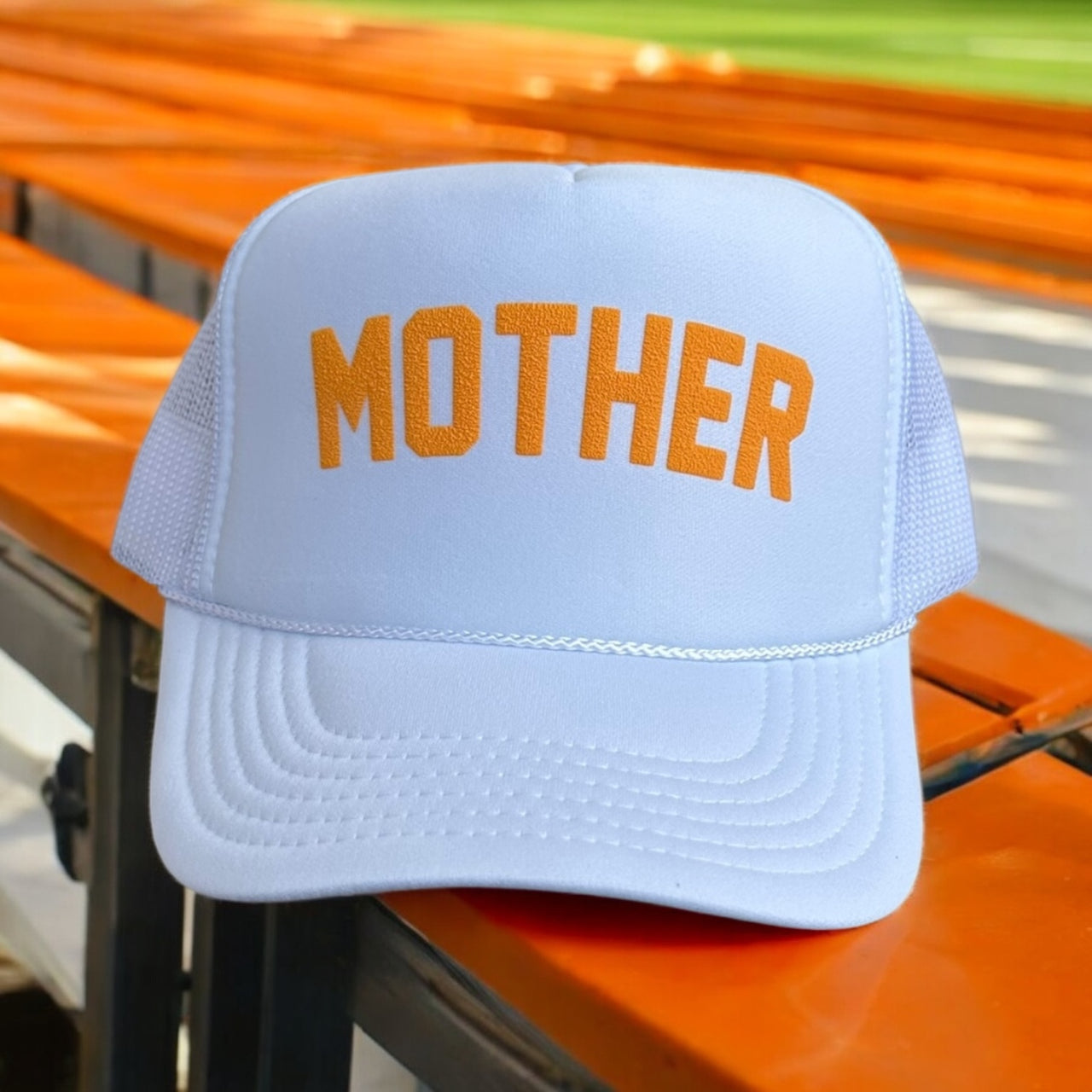 MOTHER (Orange Puff) - White Trucker Hat
