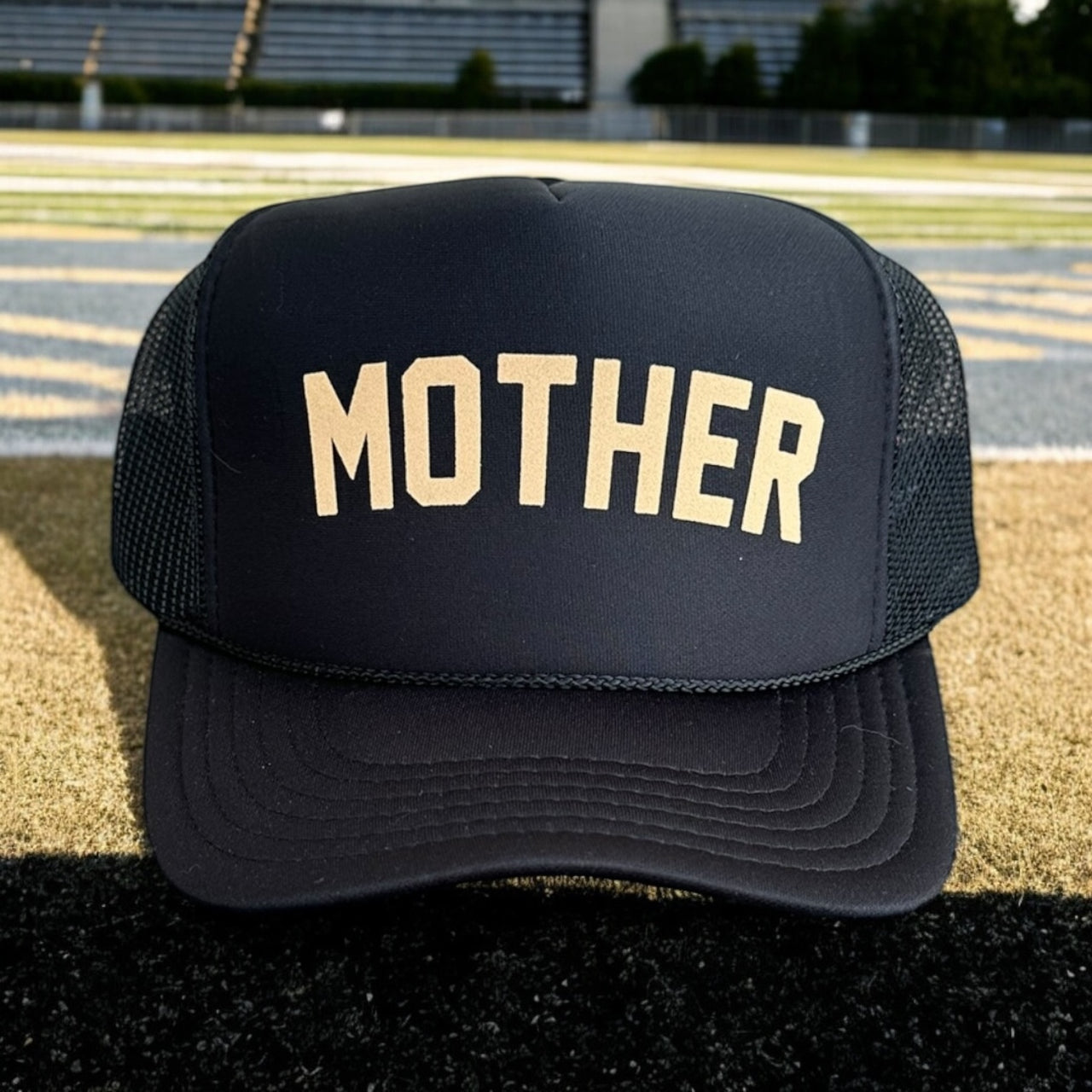 MOTHER (Tan Velvet) - Black Trucker Hat