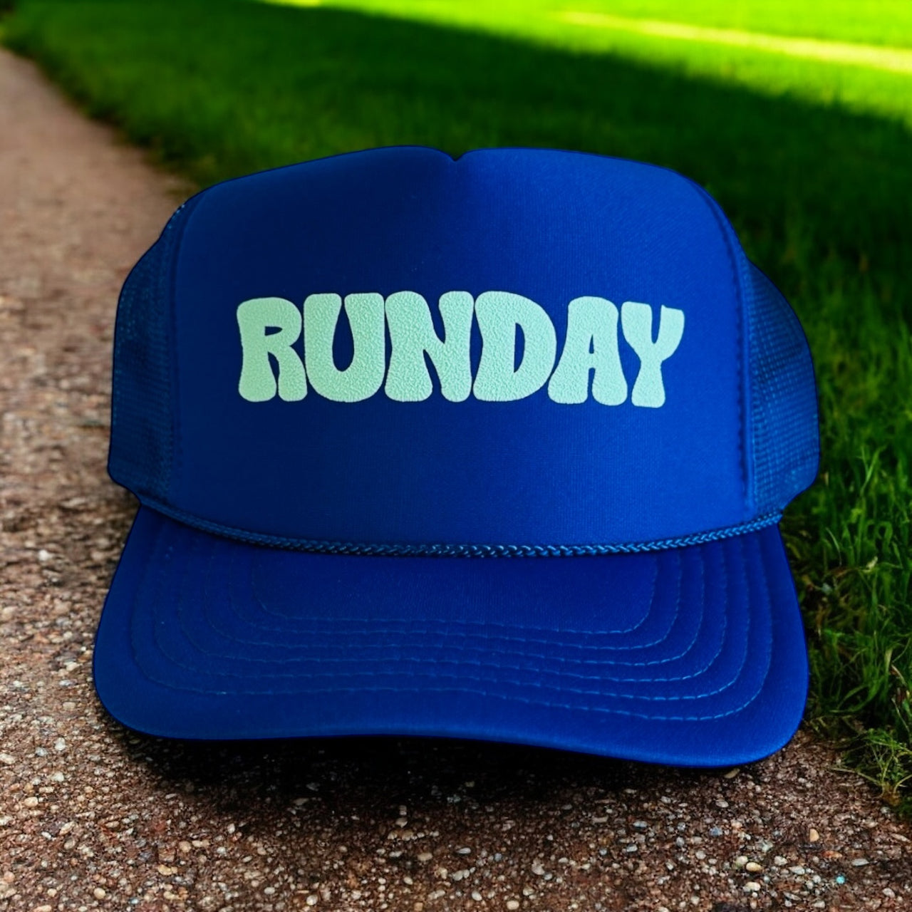 RUNDAY (light blue) - Royal Blue Trucker Hat