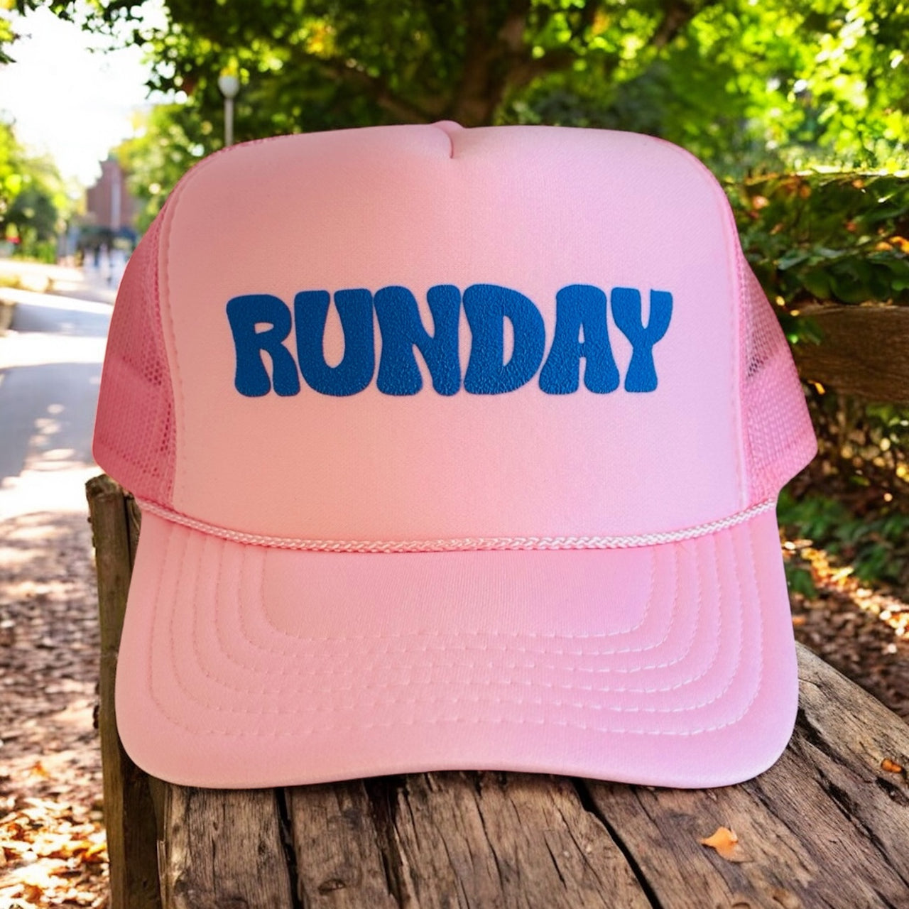 RUNDAY (blue) - Light Pink Trucker Hat