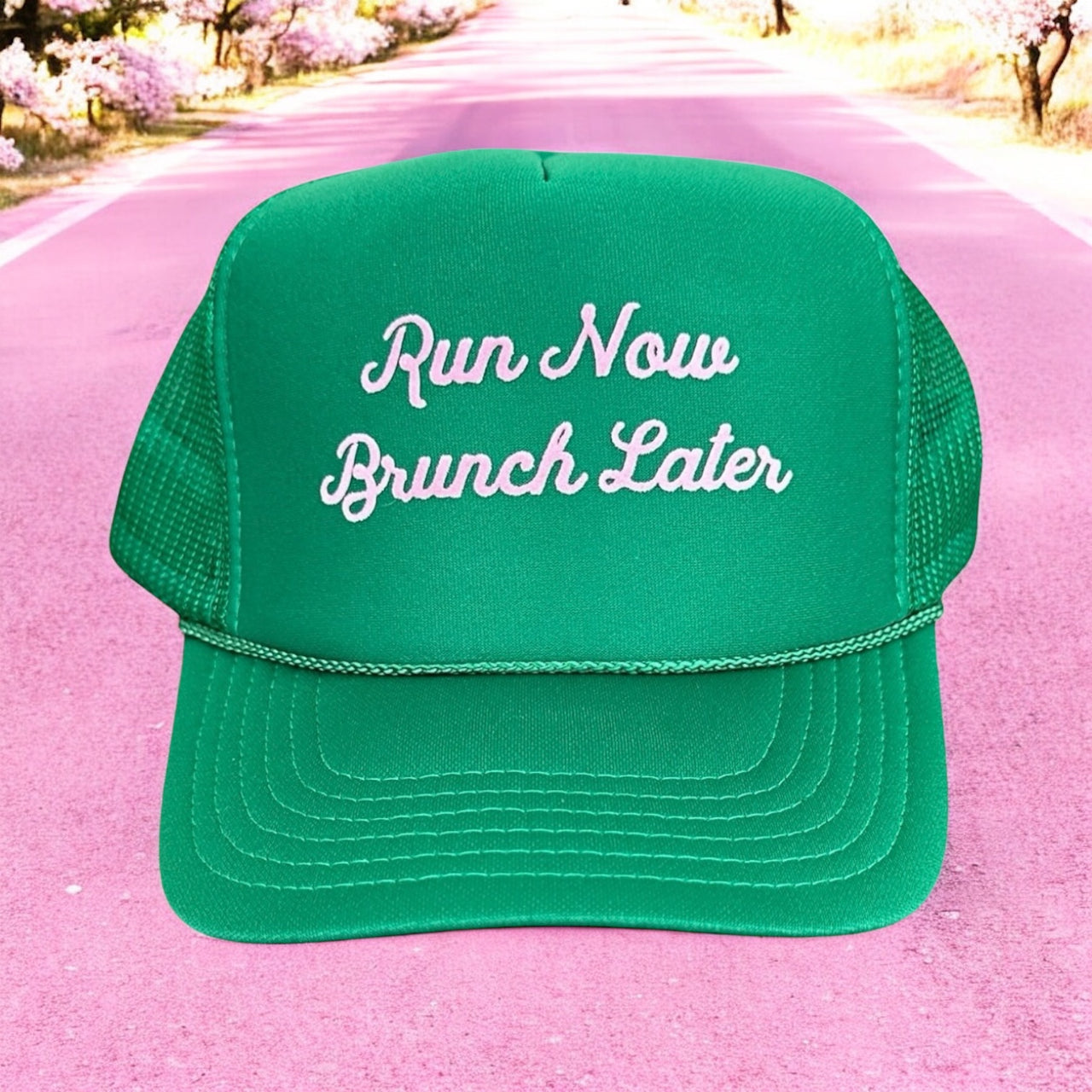 Run Now Brunch Later - Green Trucker Hat