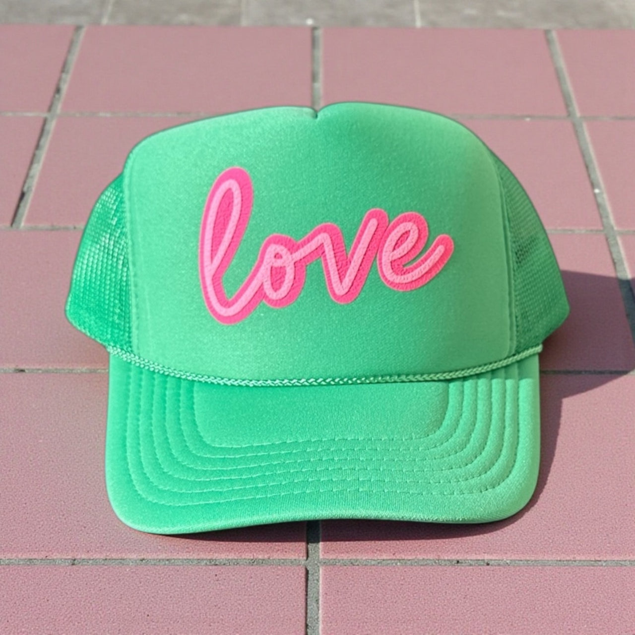 Love (double puff) - Cactus Green Trucker Hat