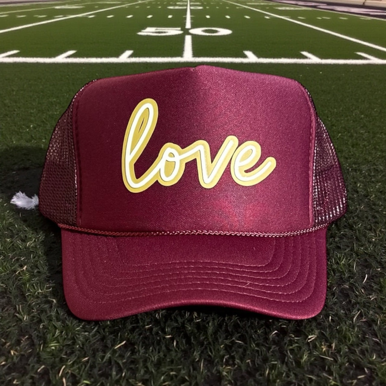 Love (double brick) - Maroon Trucker Hat